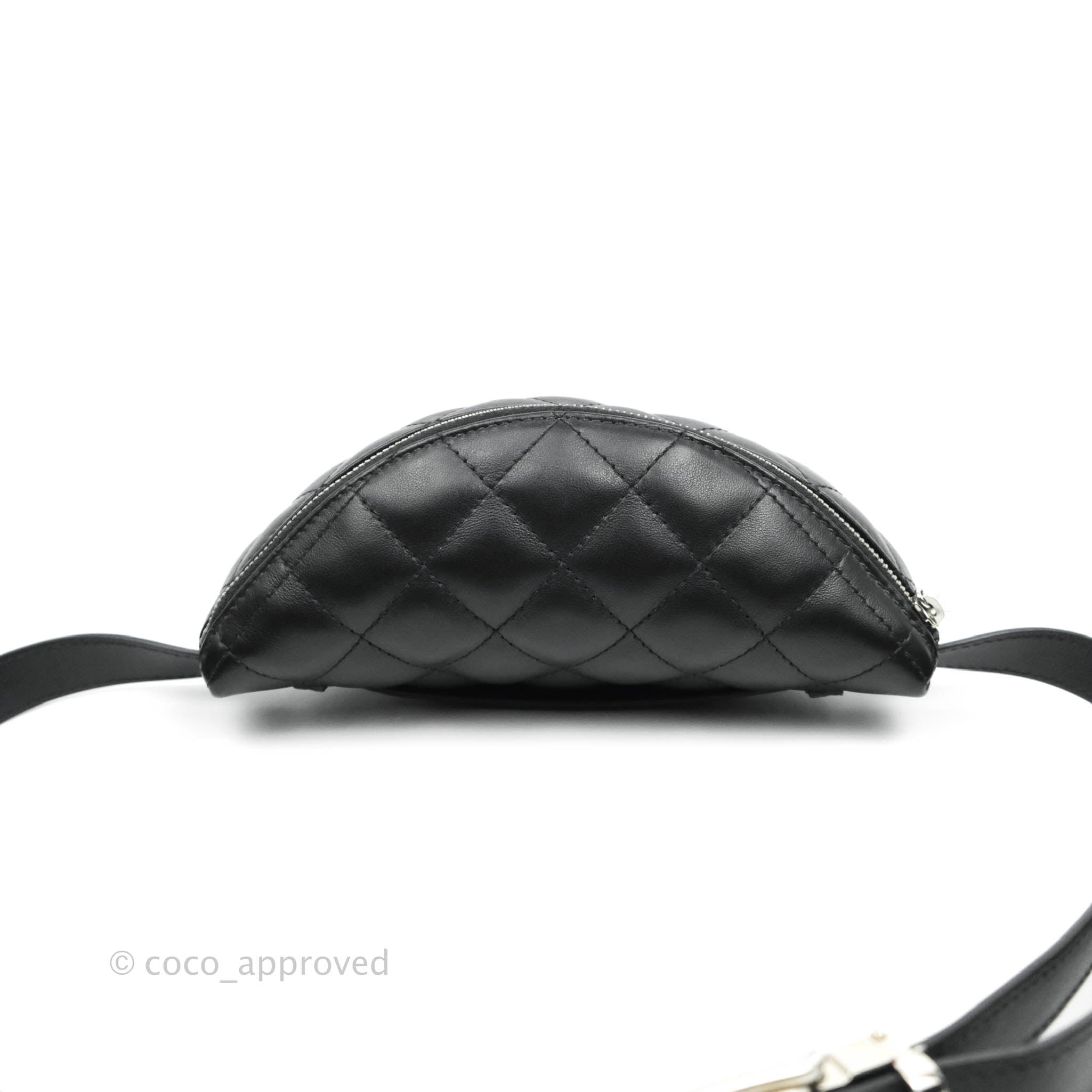 Chanel Quilted Belt Bum Bag Black Calfskin Silver Hardware
