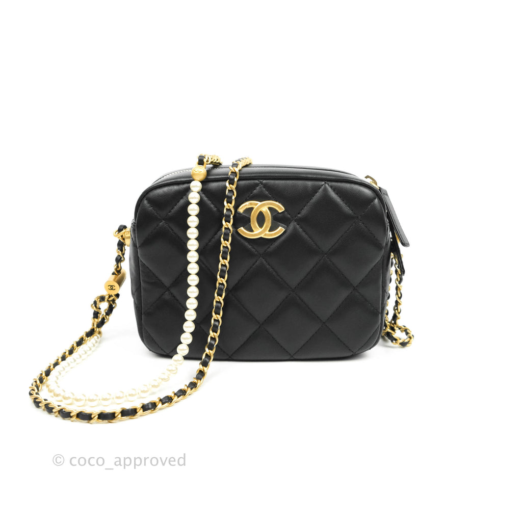 Chanel My Perfect Camera Pearl Adjustable Strap Black Lambskin Gold Hardware