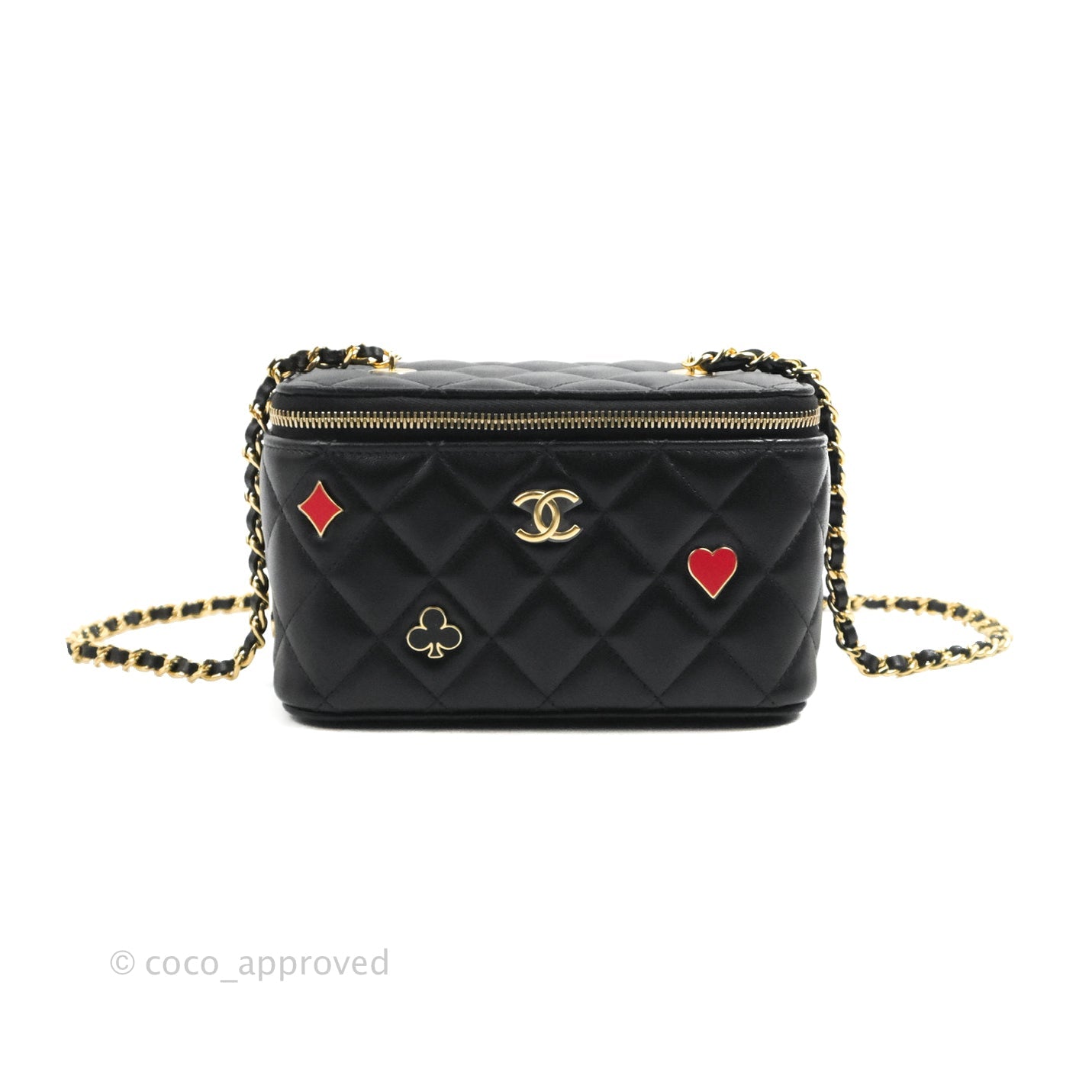 Chanel Metal Quilted Extra Mini Vanity Case With Chain Black Gold