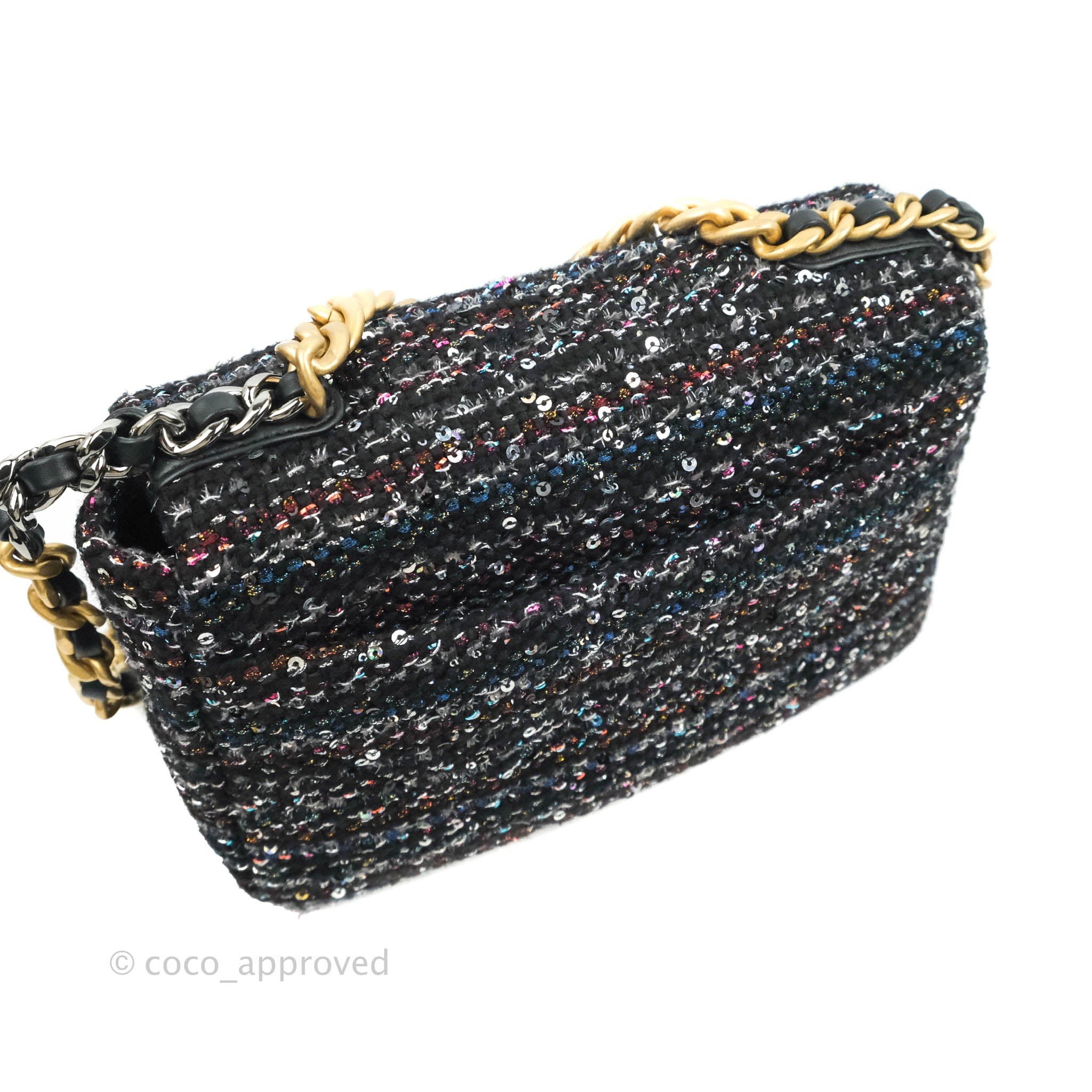Chanel Medium Single Flap Black Tweed Aged Gold Hardware – Coco Approved  Studio