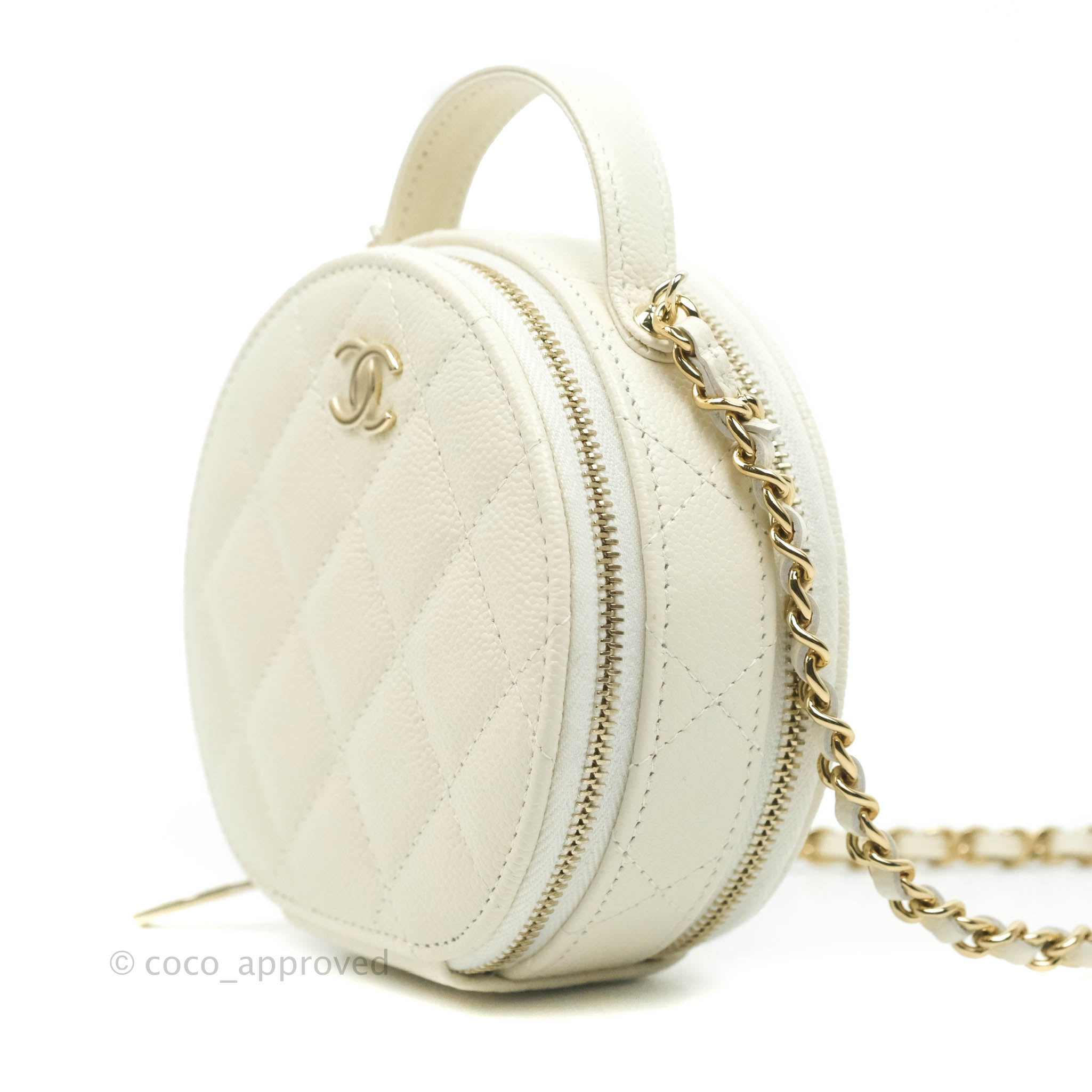Chanel Light Green Quilted Caviar Round 'Handle With Care' Vanity