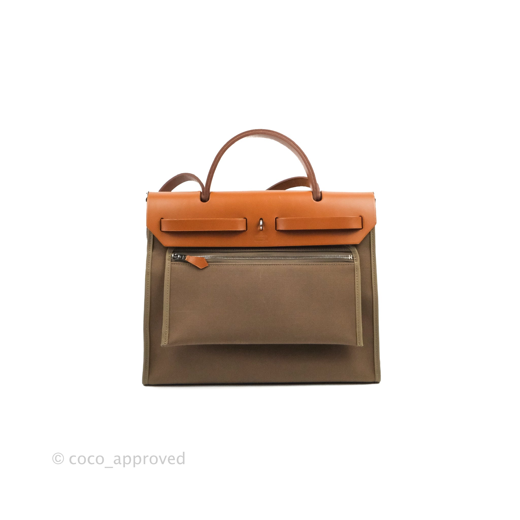 Hermès - Hermès Herbag Zip 31 Canvas Handbag-Poppy Orange with Orange Enamel Buckle