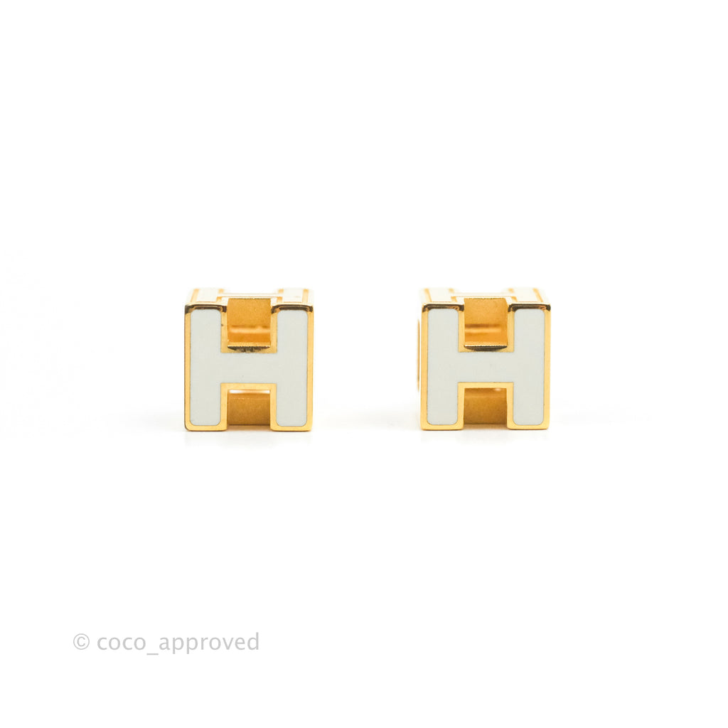 Hermes Cage D'H Earrings Black White Gold Hardware