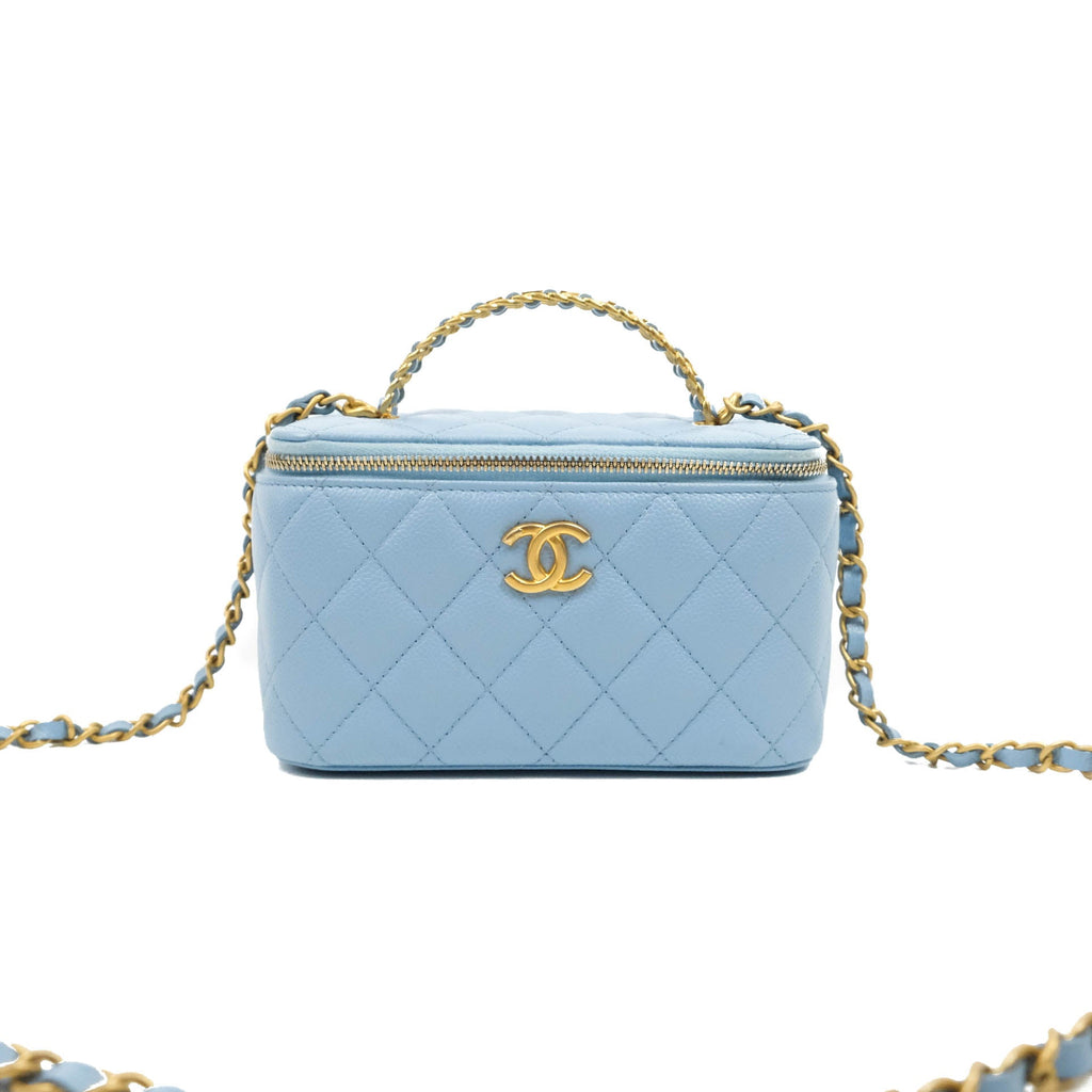 Chanel Vanity Rectangular with Top Handle Pick Me Up Blue Caviar Aged Gold  Hardware 22S