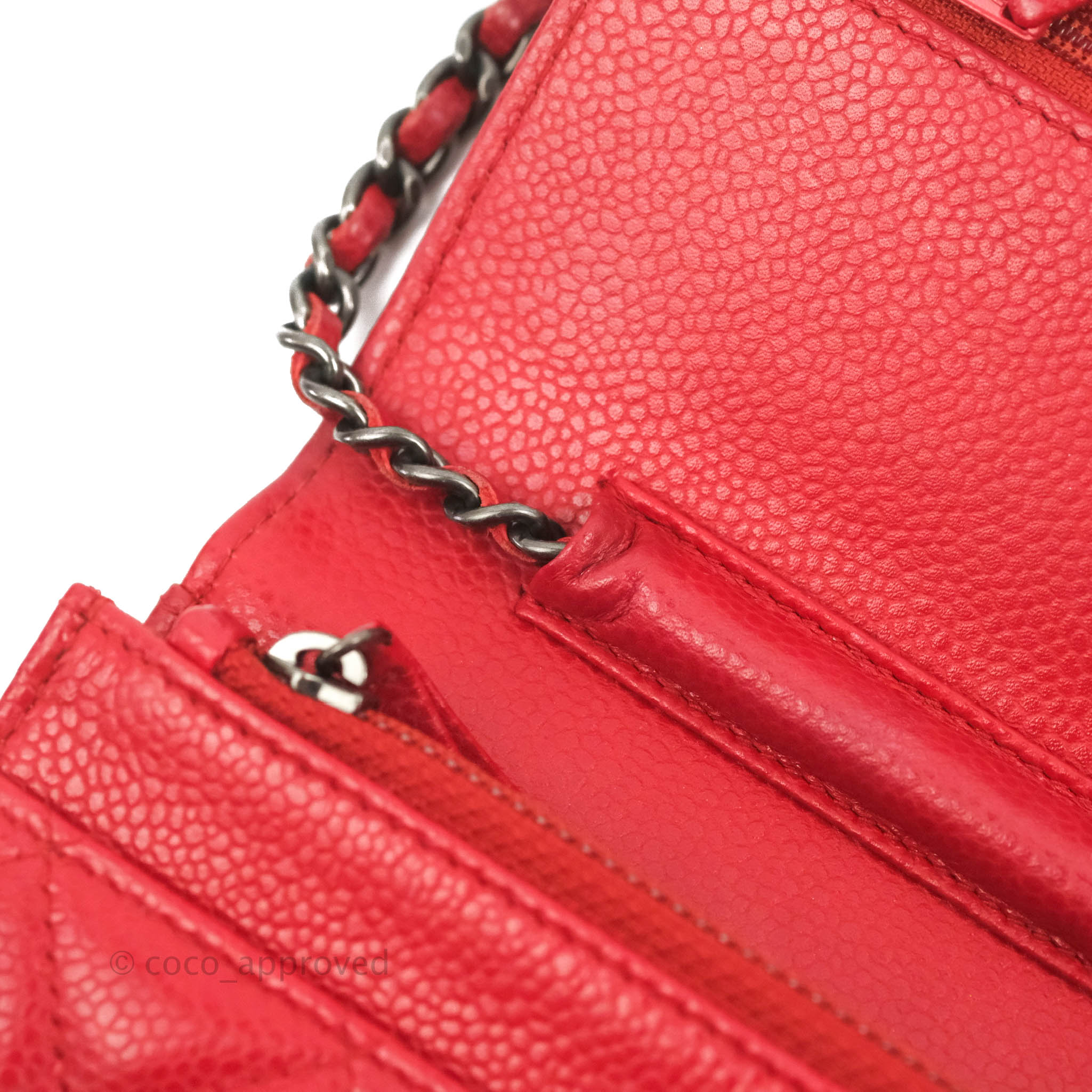 Chanel Quilted Classic Wallet on Chain WOC Red Caviar Ruthenium