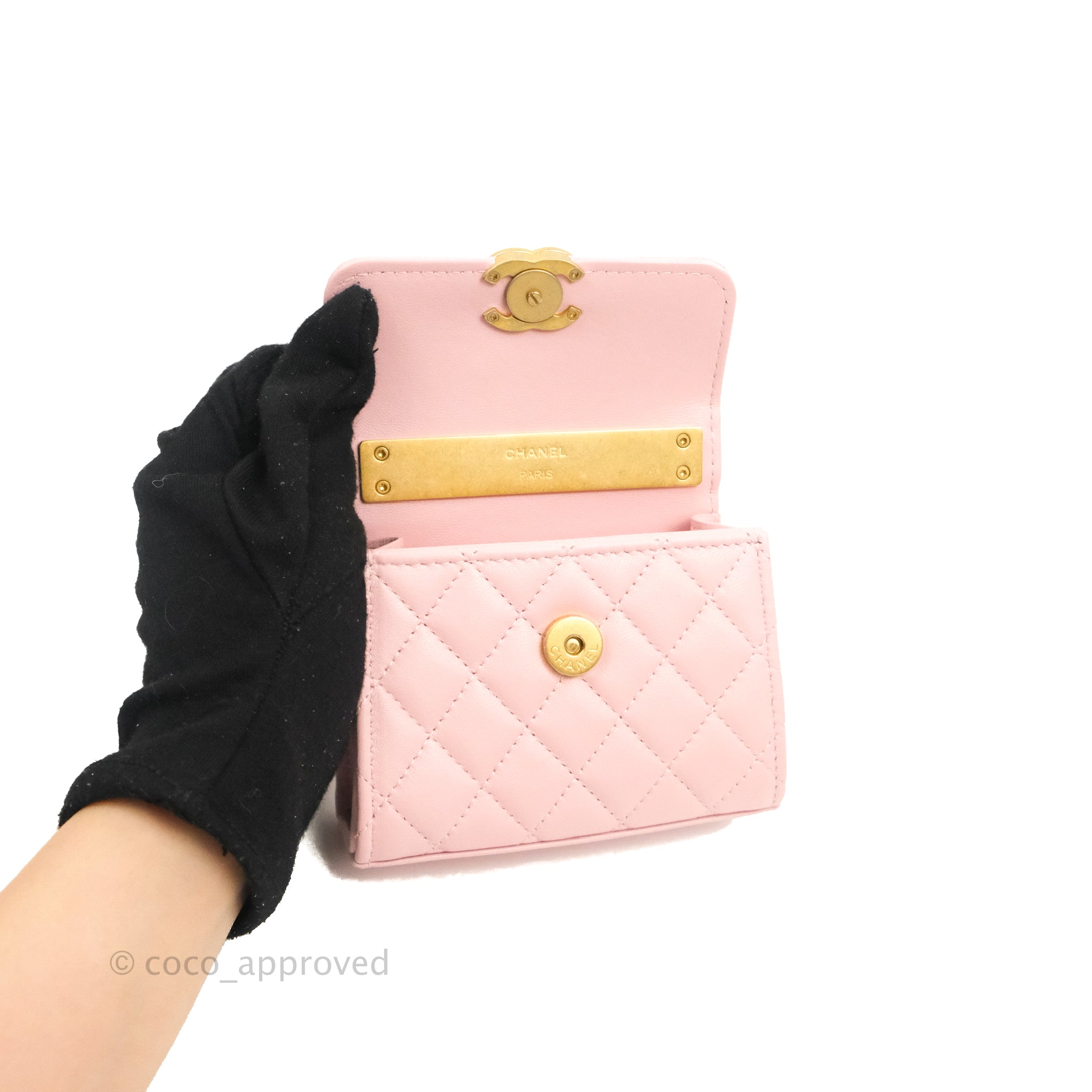 Chanel Mini Enamel Handle Clutch on Chain Pink Lambskin Gold