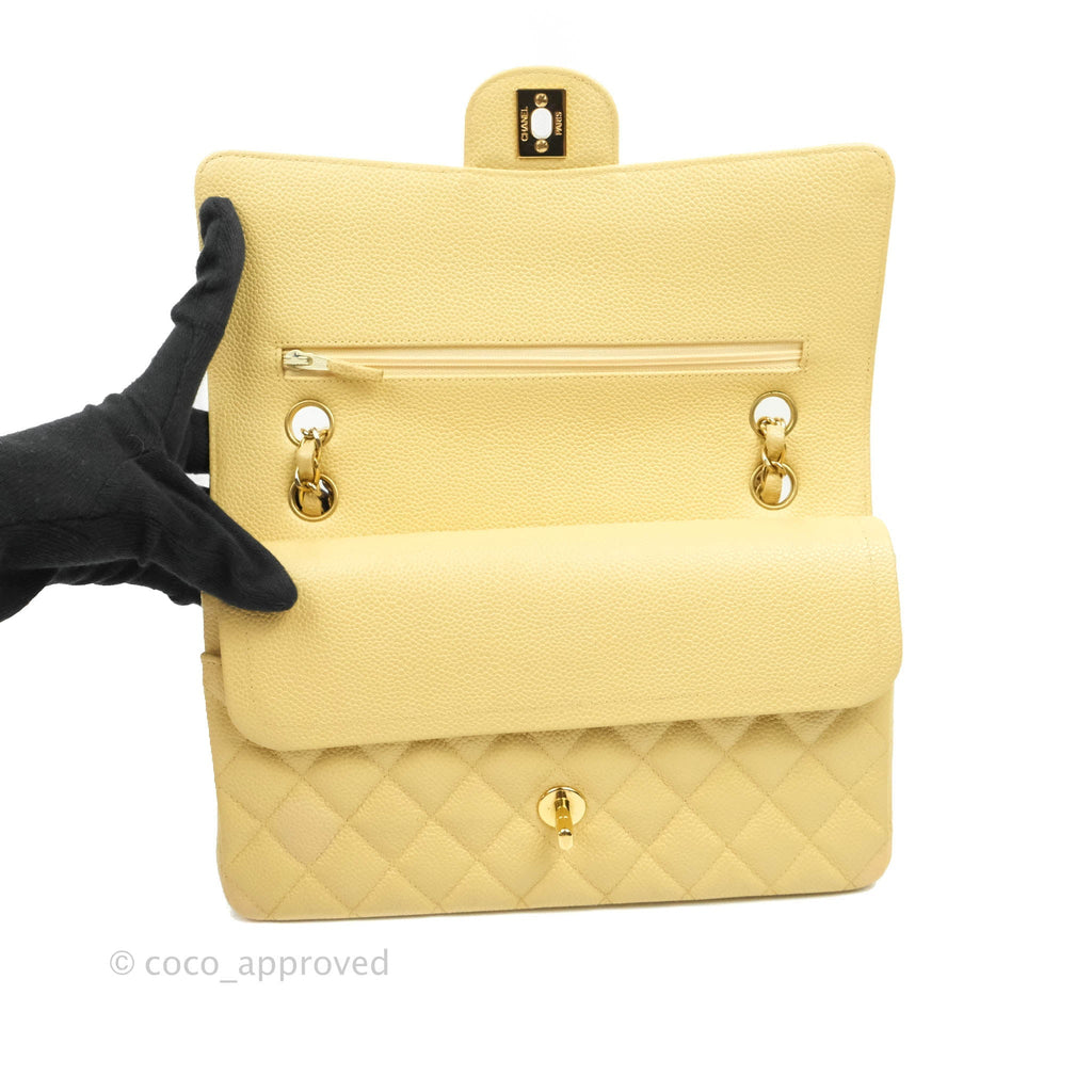 Chanel Vintage Classic M/L Medium Double Flap Bag Beige Caviar 24K Gold Hardware