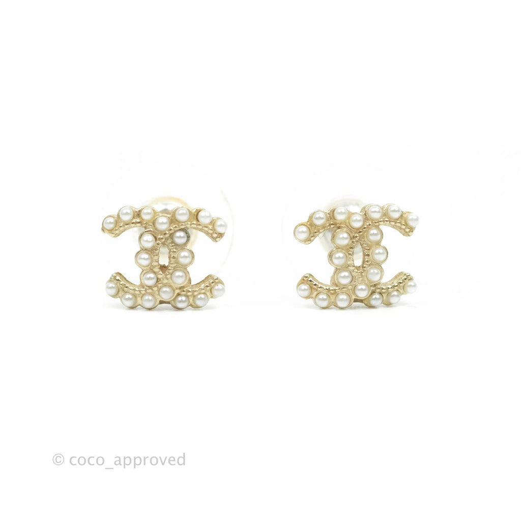 Chanel Small Pearl CC Earrings Gold Tone 20B