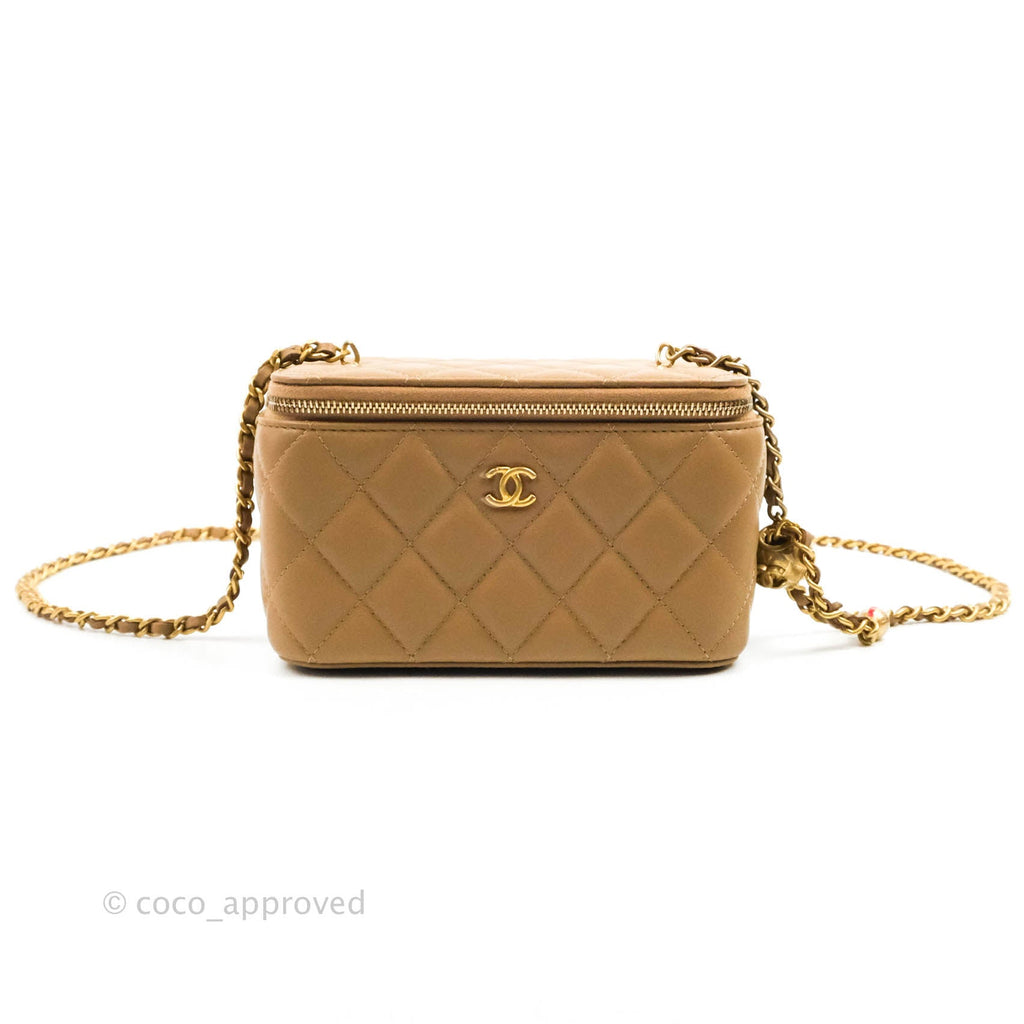 Chanel Pearl Crush Vanity With Chain Dark Beige Lambskin Aged Gold Hardware