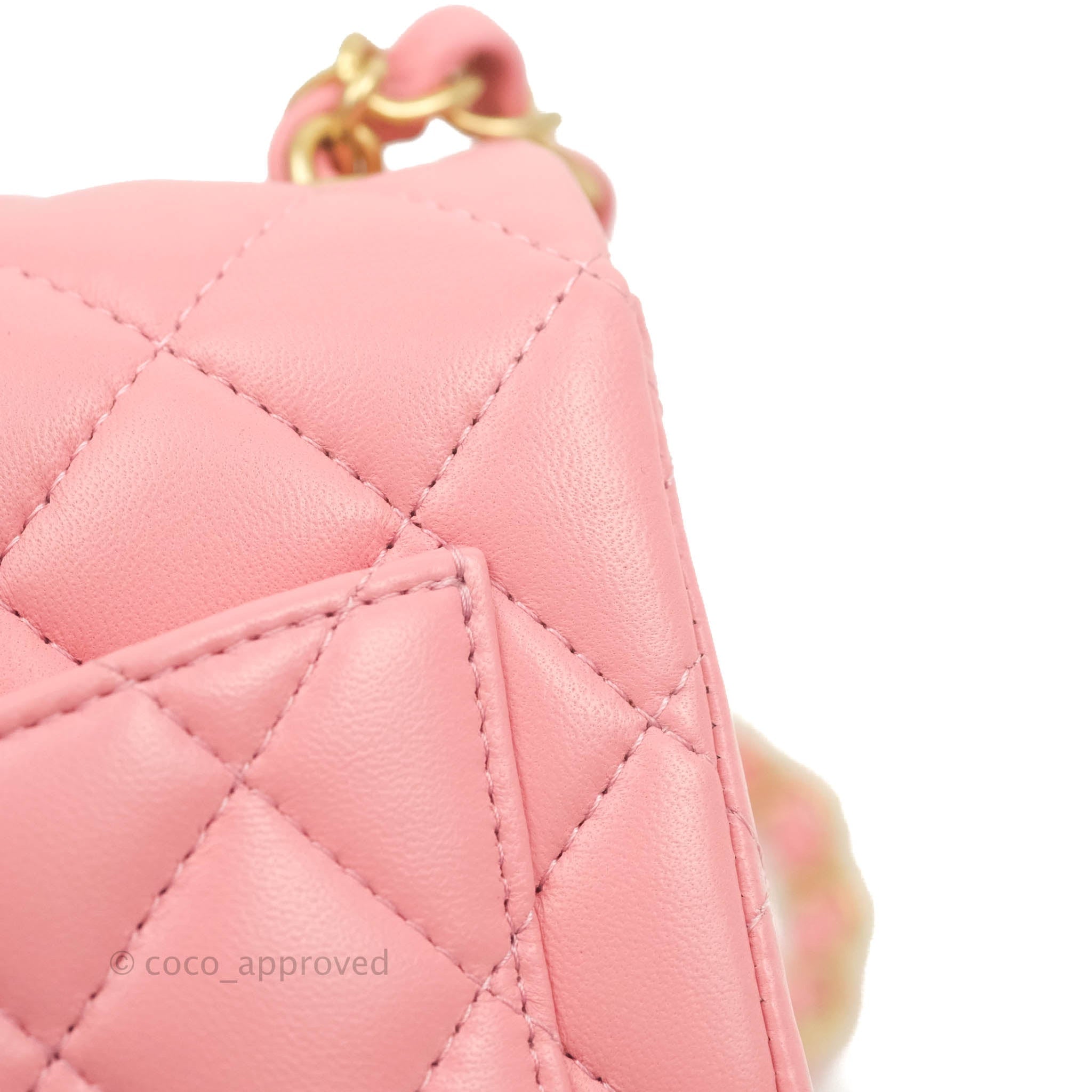 Chanel Mini Square Pink Lambskin Aged Gold Hardware – Coco