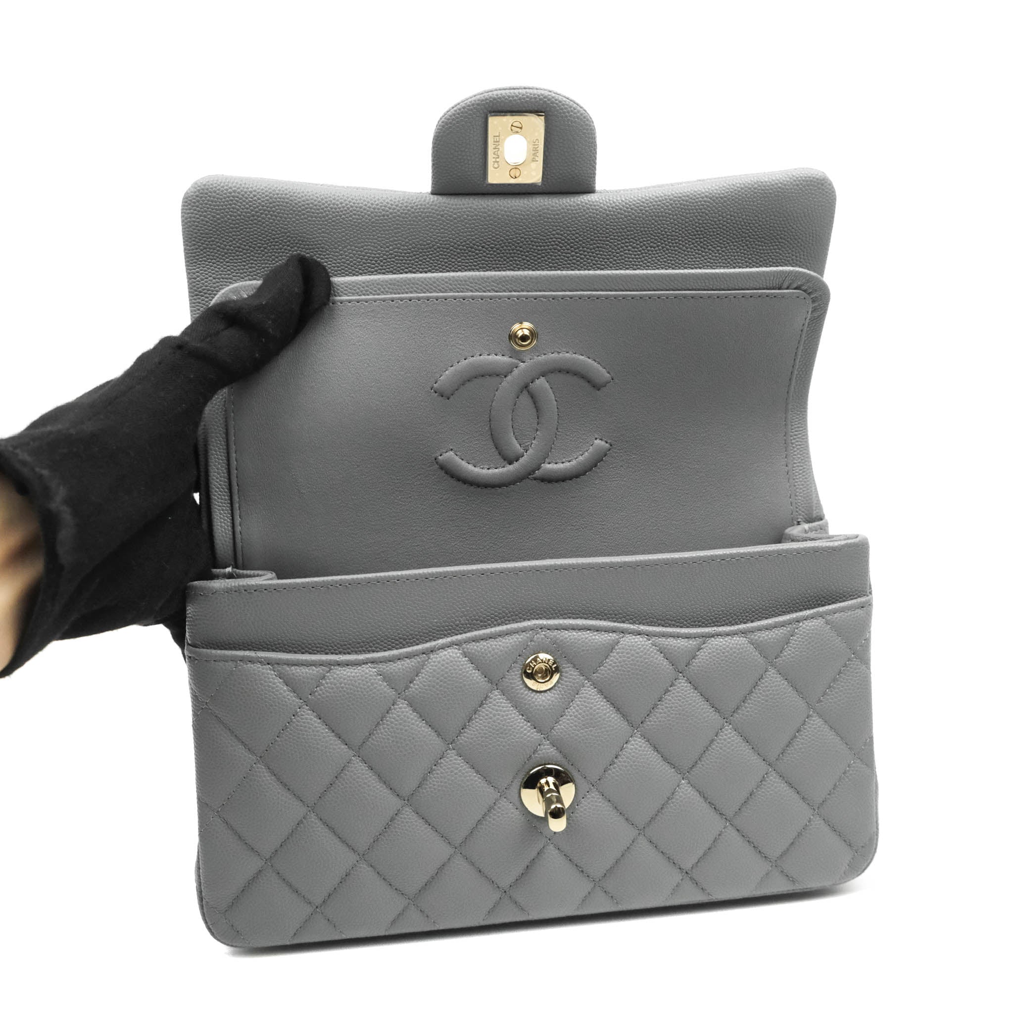 Gray chanel flap discount bag