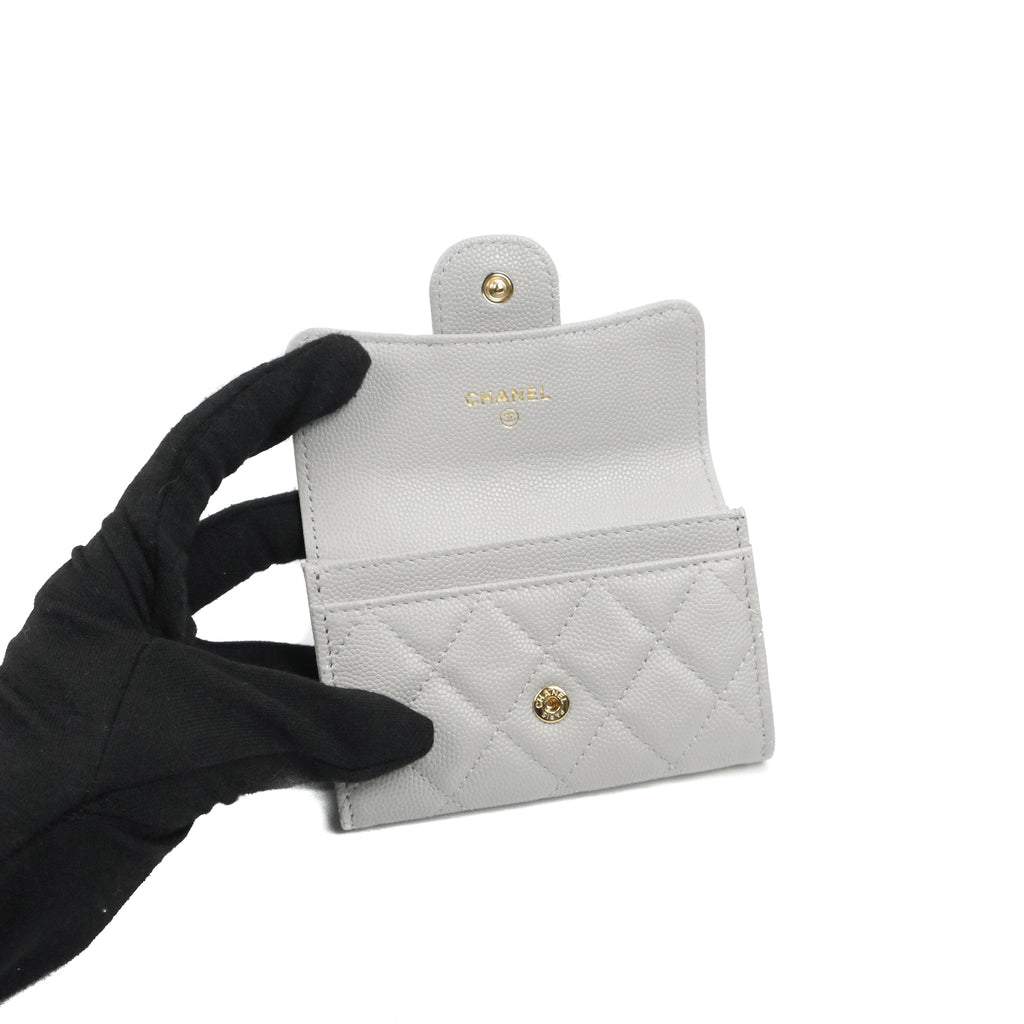 Chanel Quilted Flap Card Holder Grey Caviar Gold Hardware