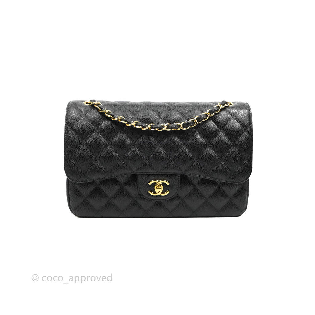 Chanel Black Quilted Caviar Jumbo Classic Double Flap Gold Hardware, 2018 -  2019 Available For Immediate Sale At Sotheby's