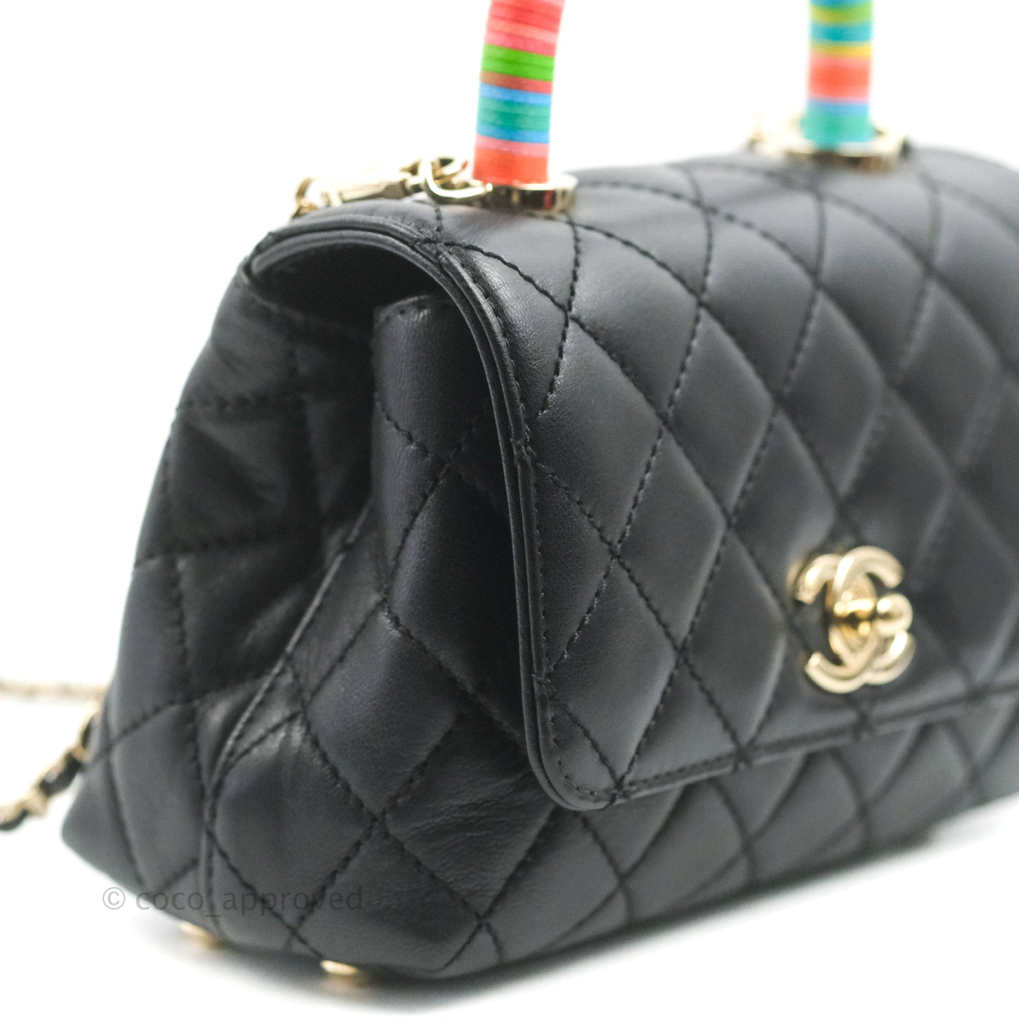 Chanel Quilted Mini Rainbow Coco Handle Bag Lambskin Black Gold