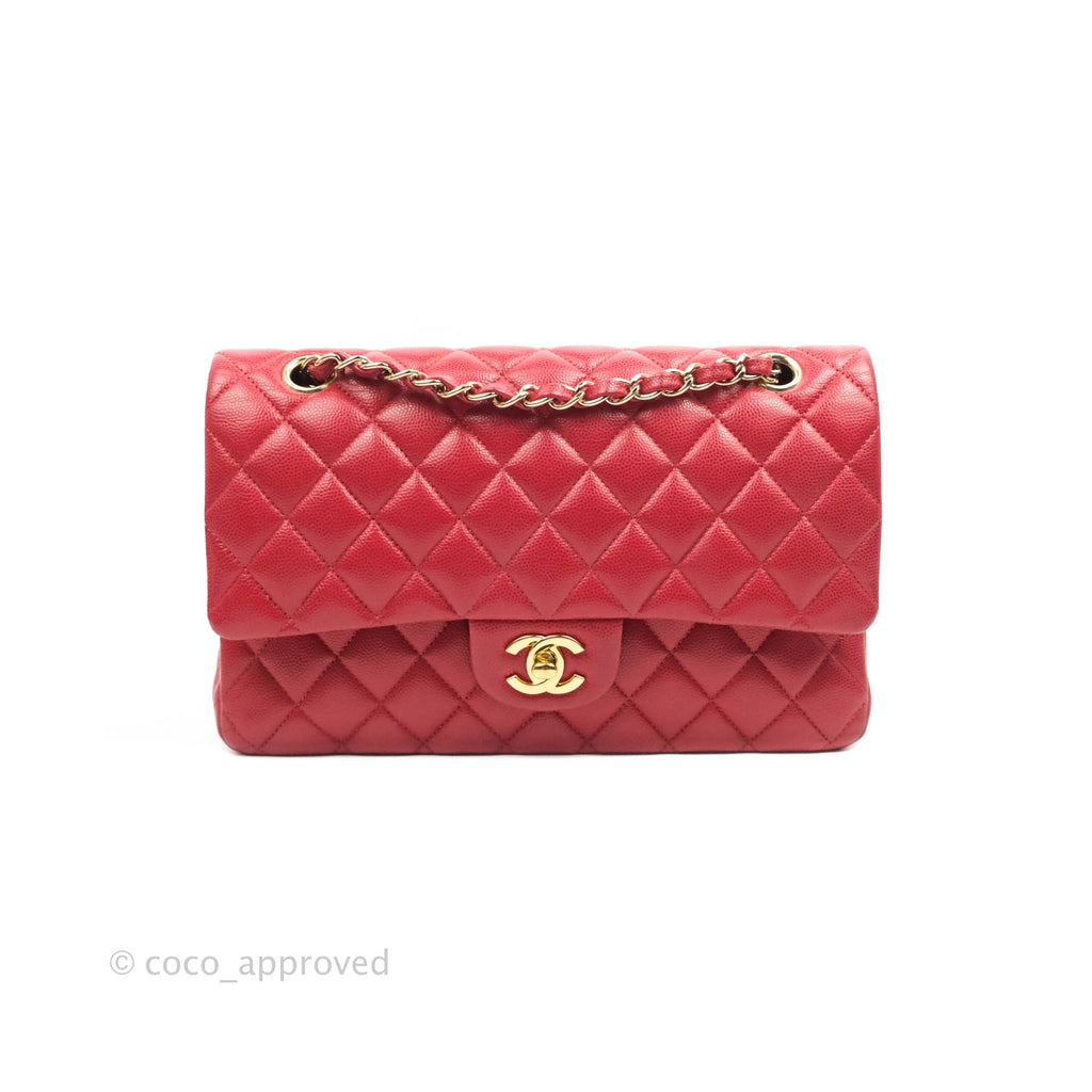 Chanel Classic M/L Medium Double Flap Red Caviar Gold Hardware