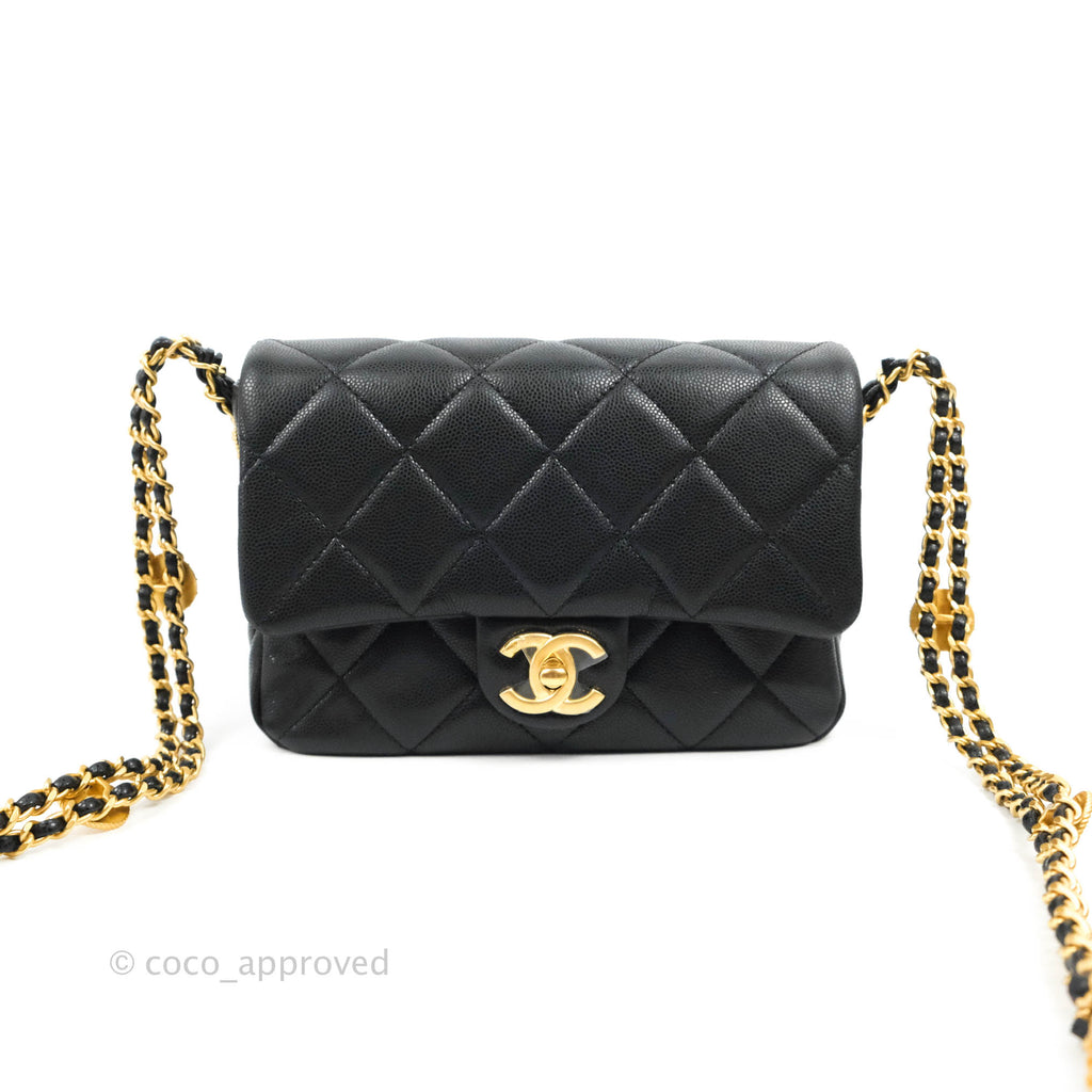 Chanel Small Buttons Gold Coins Flap Bag Black Caviar Aged Gold Hardware