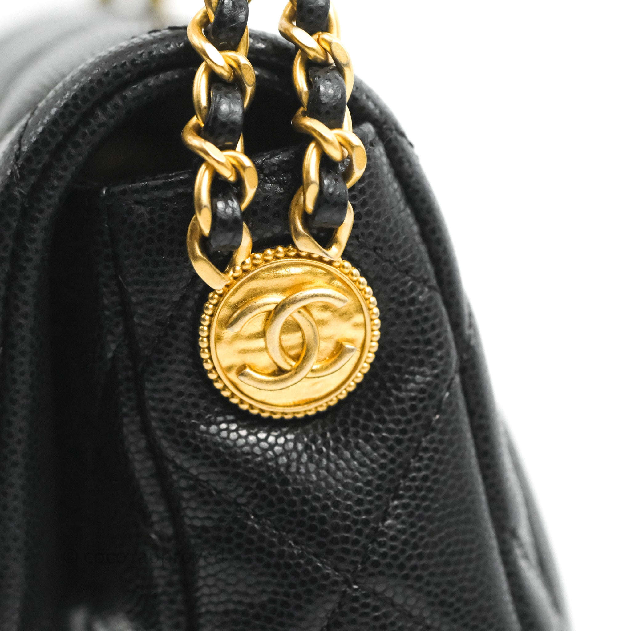 Chanel Mini Flap with Coin Charm Black Caviar Aged Gold Hardware 22A – Coco  Approved Studio