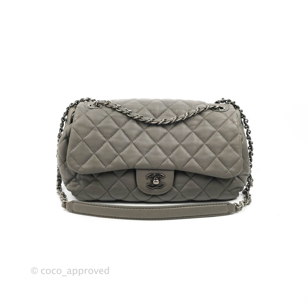 Chanel Medium Quilted Soft Accordion Flap Bag Grey Lambskin