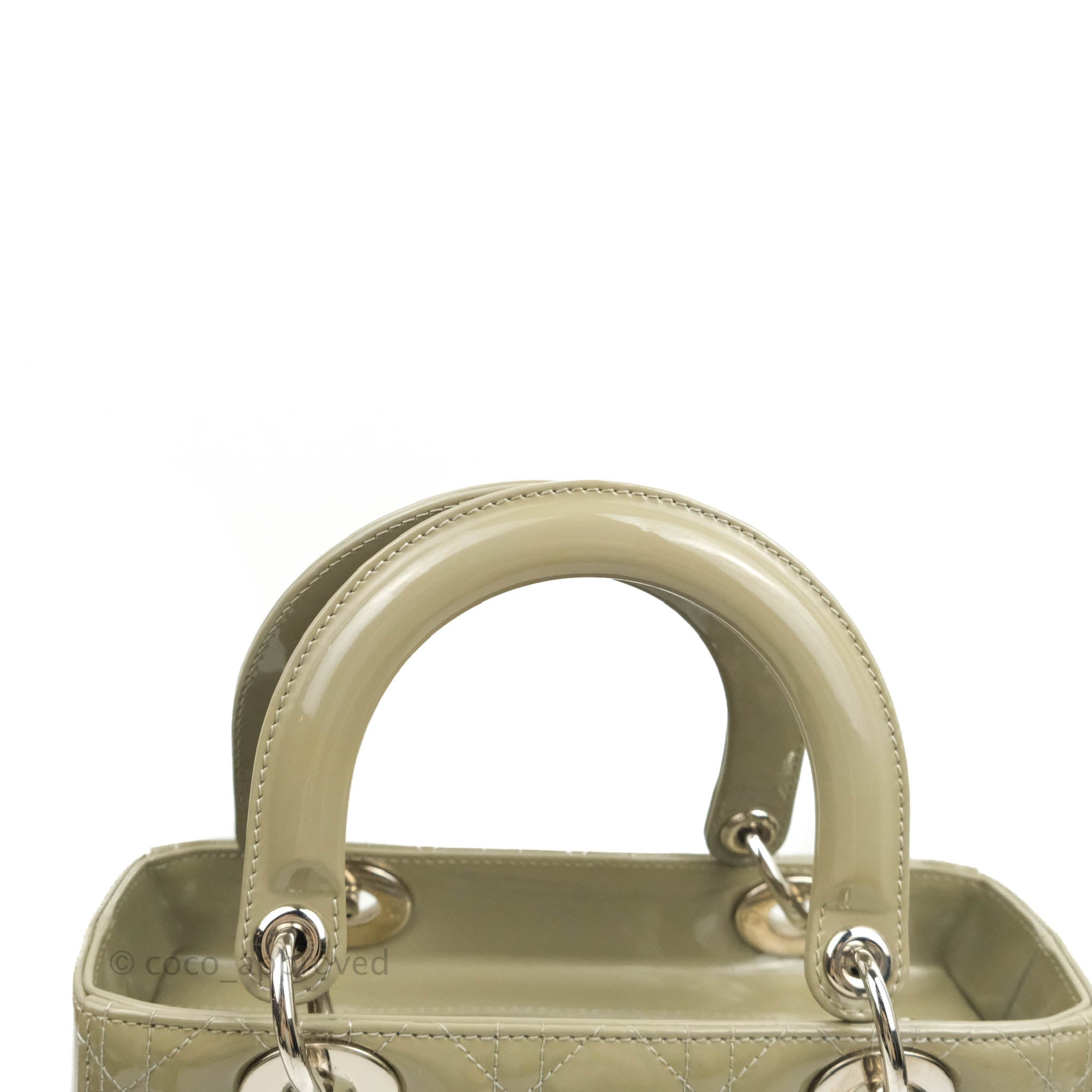 Christian Dior Medium Lady Dior Light Olive Patent Leather Silver