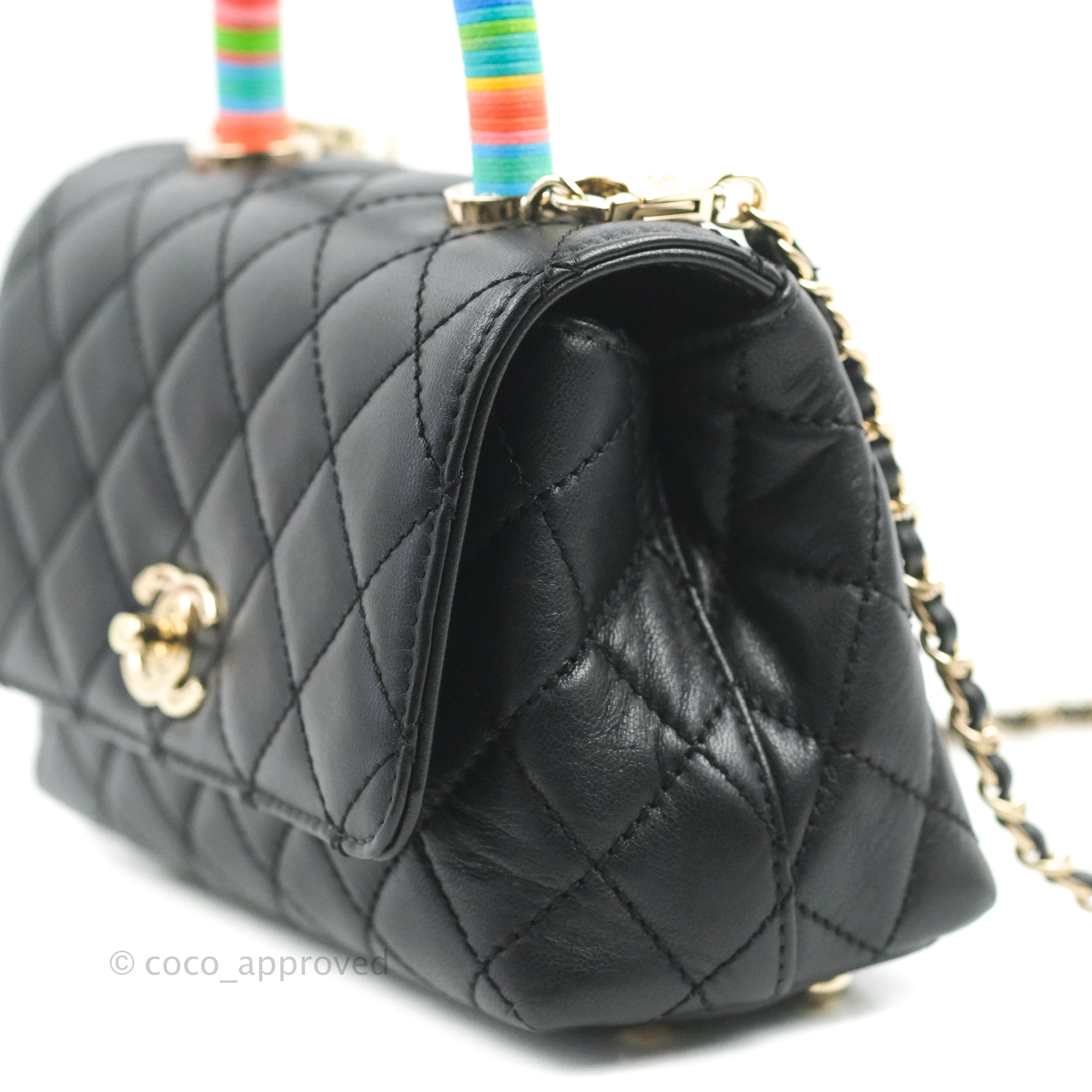 Chanel Coco Handle Bag Quilted Caviar Extra Mini Iridescent Blue Rainbow HW
