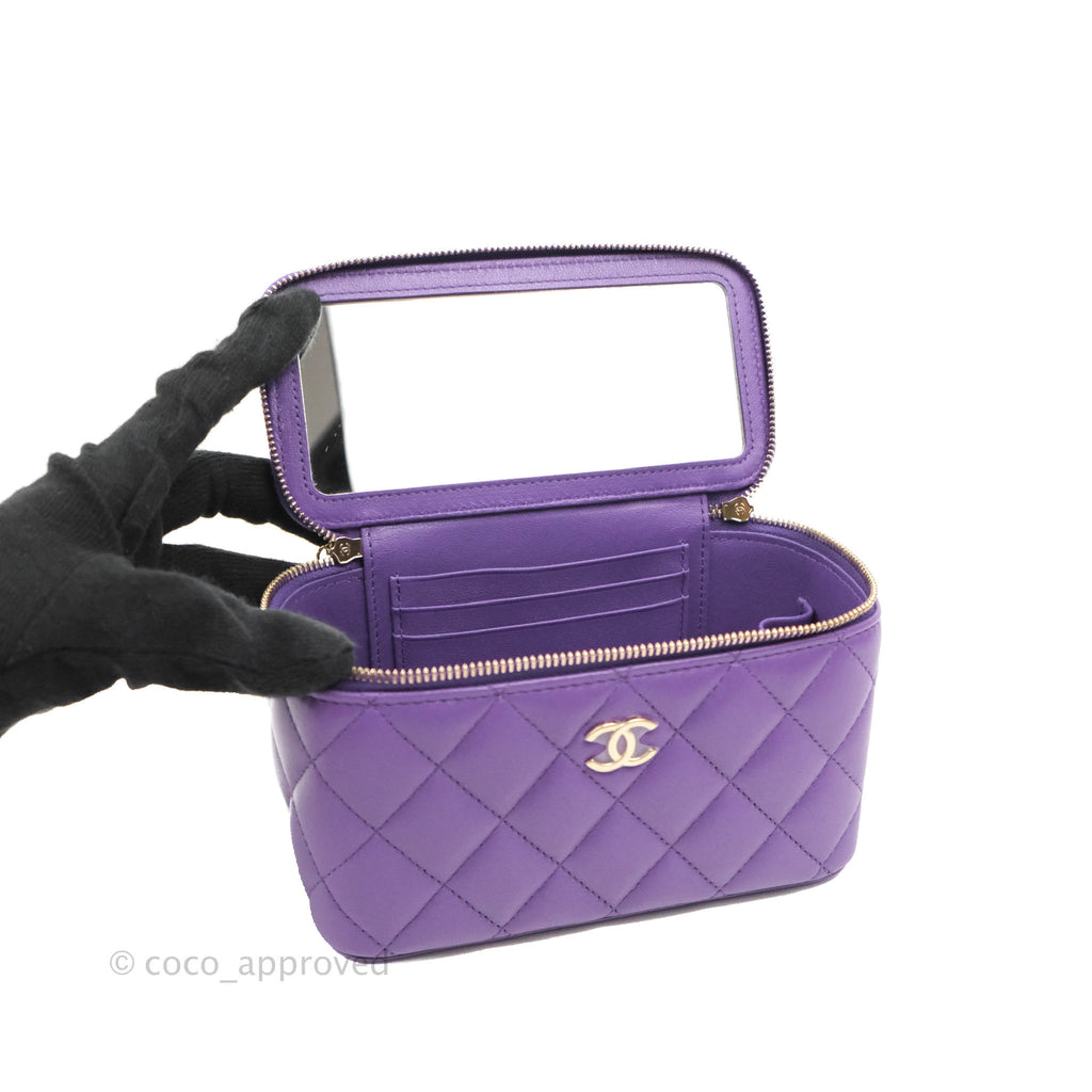 Chanel Classic Vanity Rectangular Top Handle With Chain Purple Lambskin Aged Gold Hardware