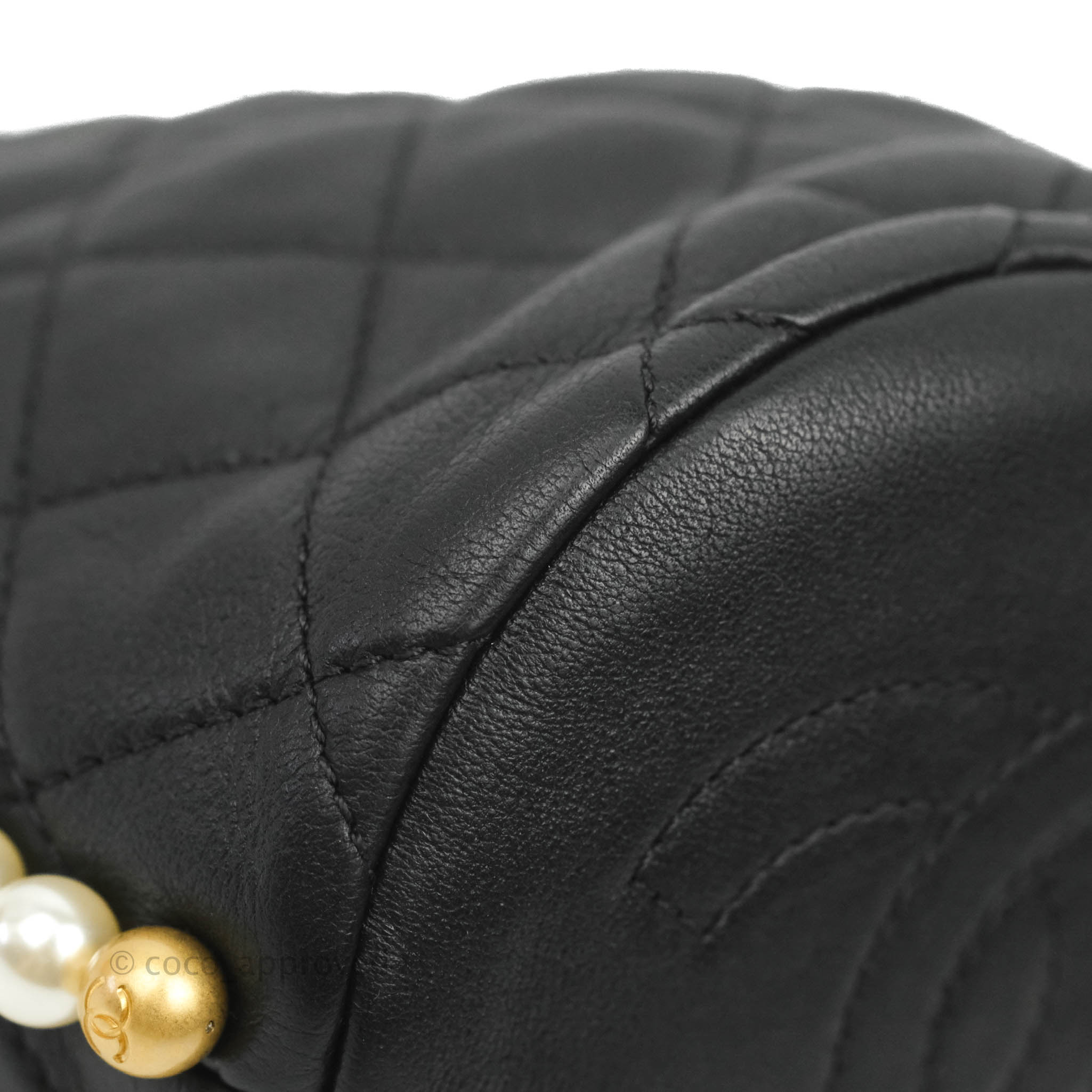 CHANEL Calfskin Quilted Mini Drawstring Bucket Bag Black 1121587