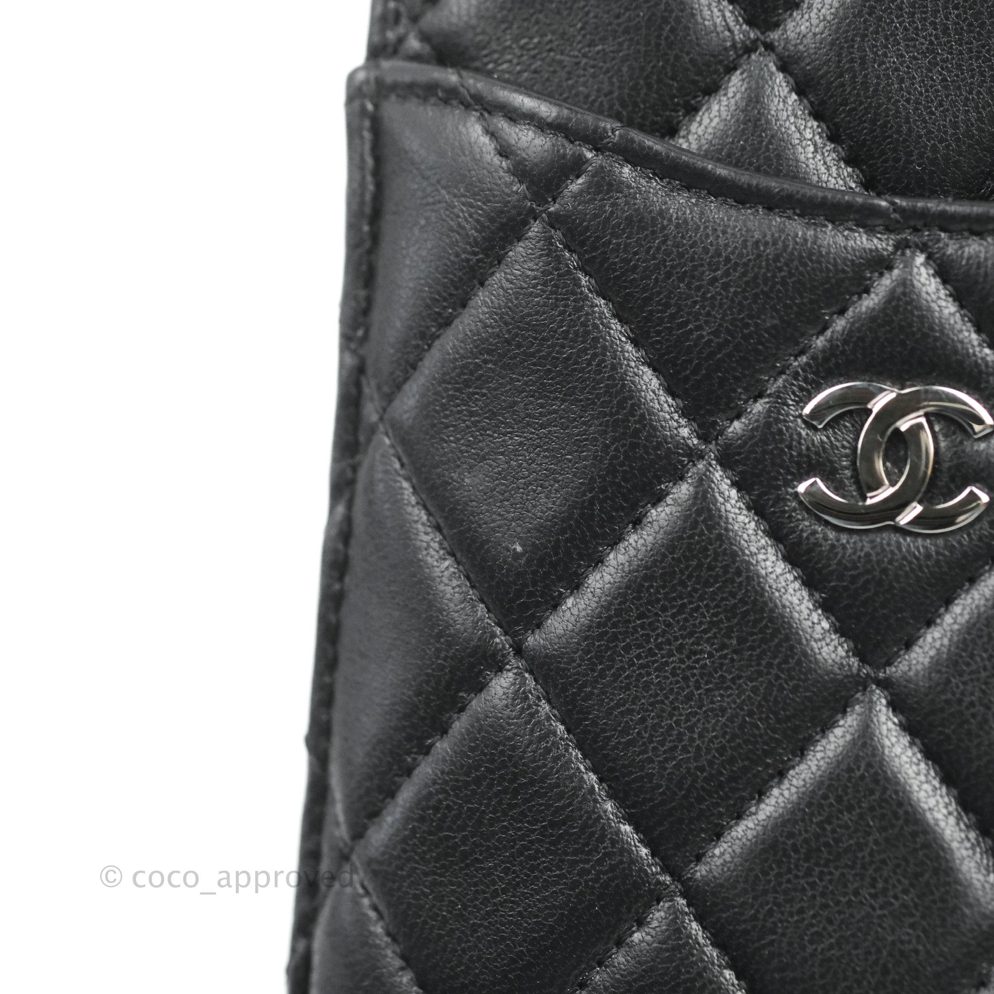 Chanel Black Lambskin Phone Holder Long Zip Wallet – Coco Approved