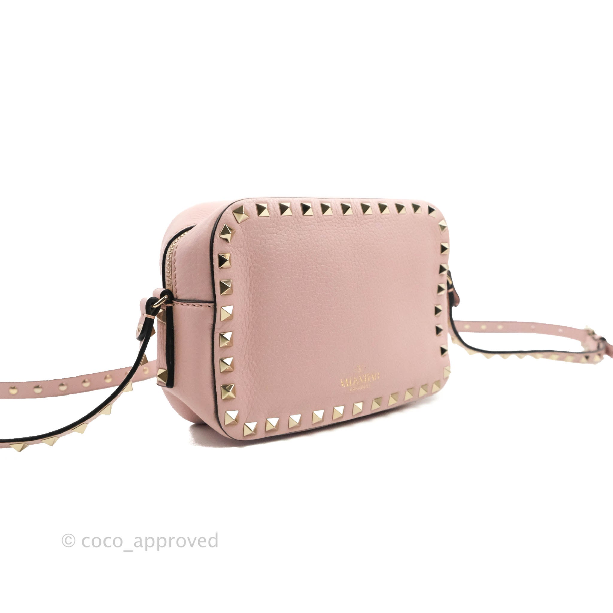 Valentino Garavani Small Rockstud Grainy Calfskin Crossbody Bag in Pink
