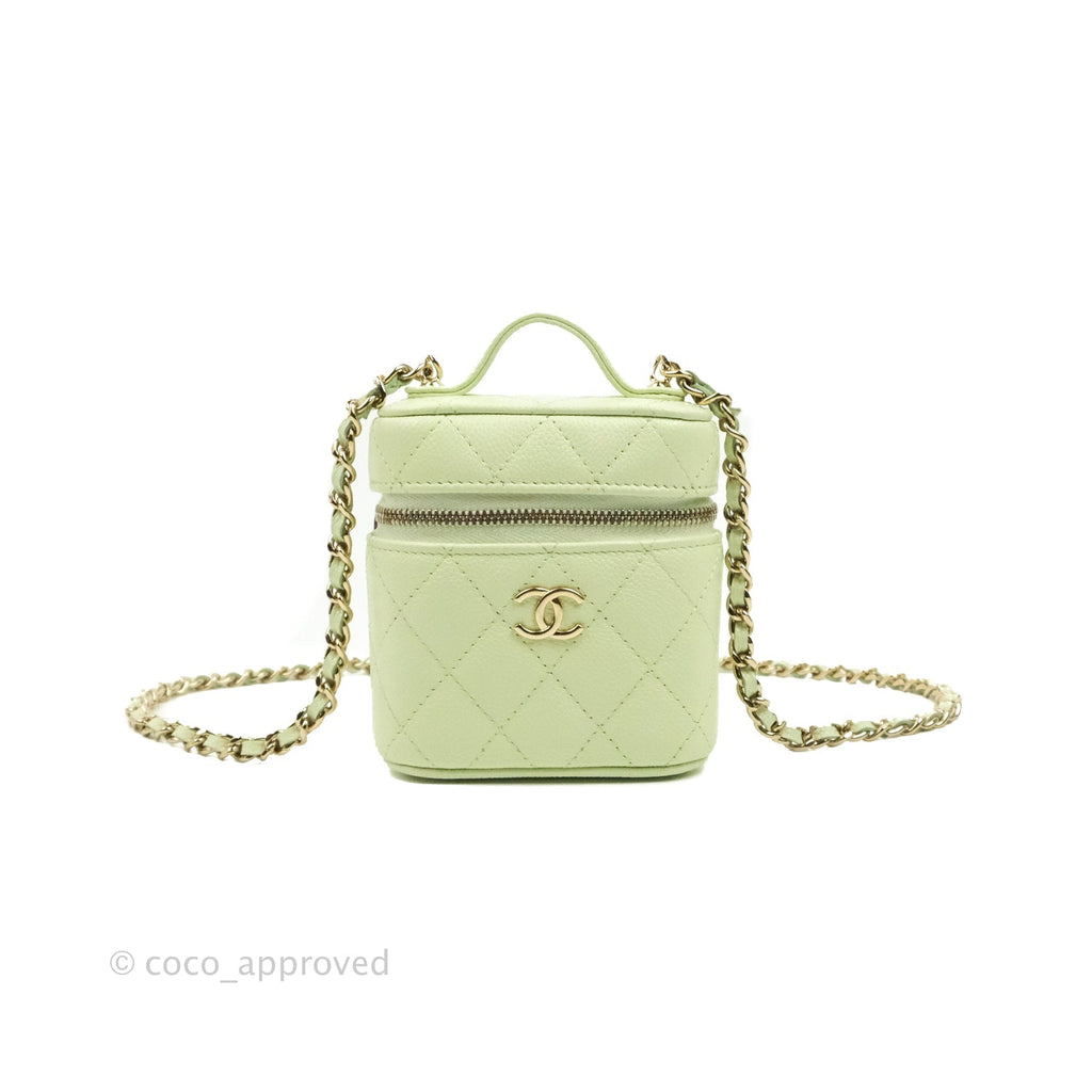 Chanel Quilted Small Handle With Care Vanity Case With Chain Green Caviar Gold Hardware