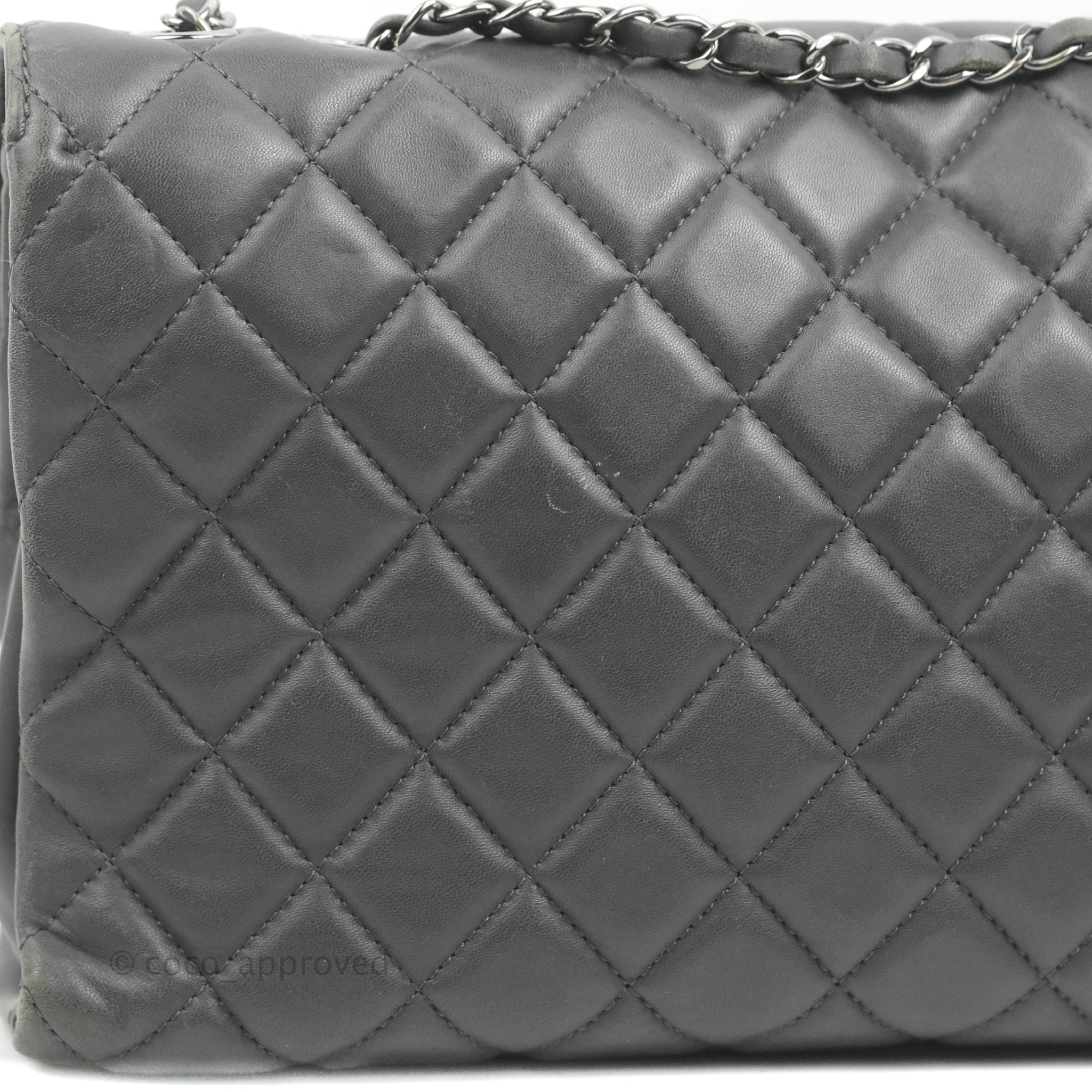 Chanel Quilted Jumbo Coco Loop Flap Dark Grey Lambskin Silver Hardware – Coco  Approved Studio