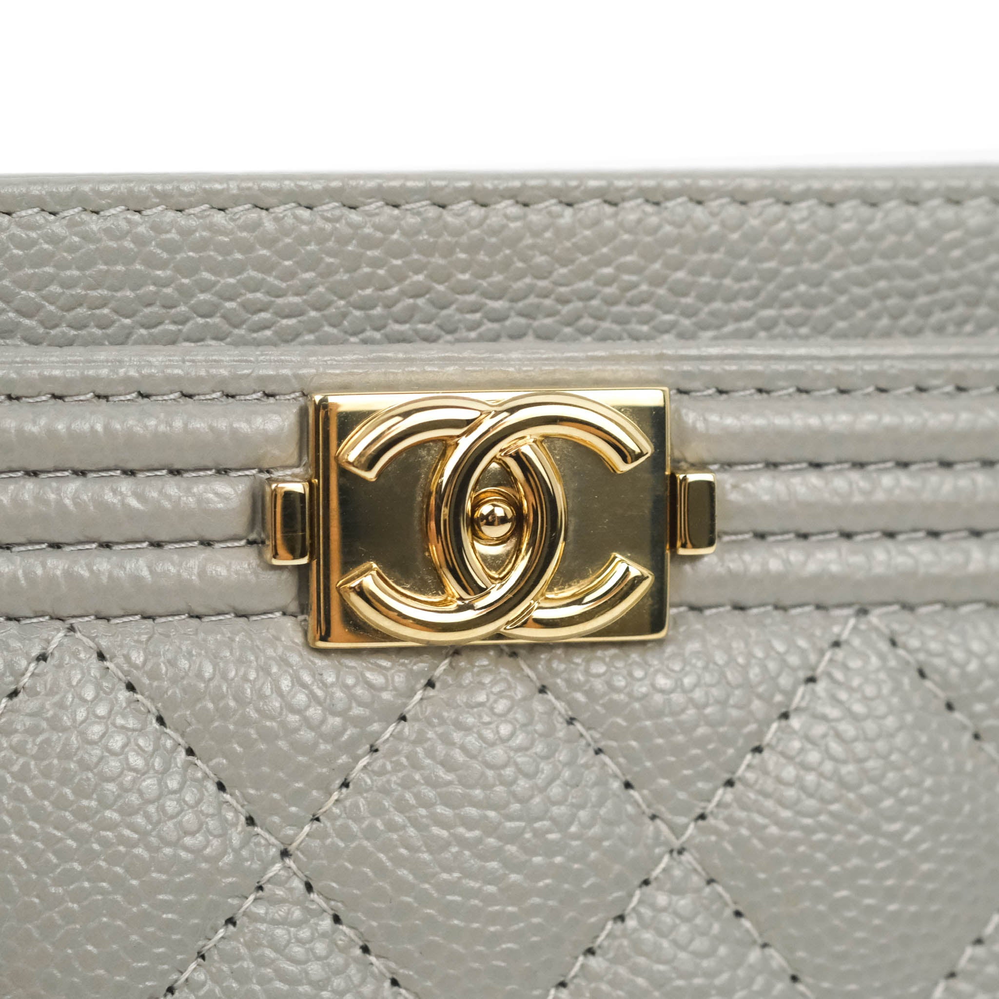 Chanel Quilted Boy Card Holder Grey Caviar Gold Hardware – Coco