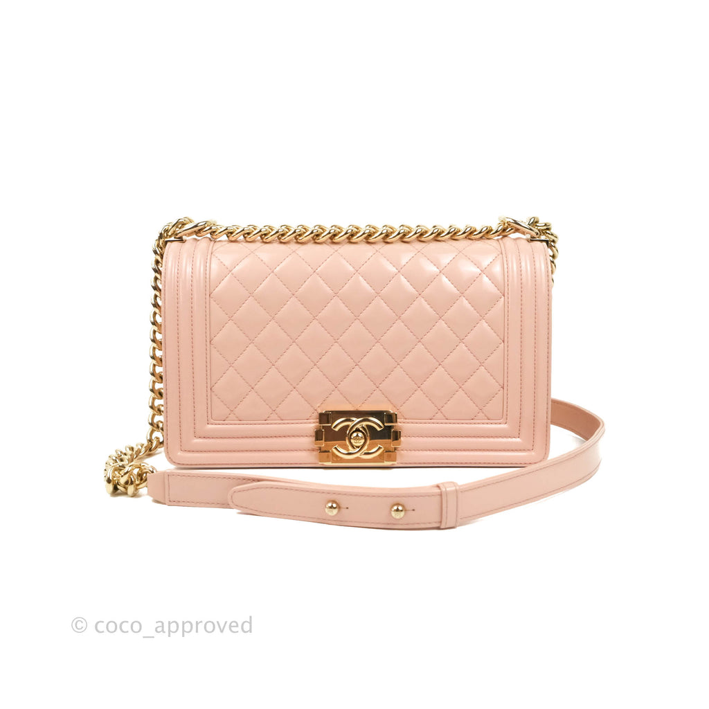 Chanel Quilted Medium Boy Iridescent Pink Patent Gold Hardware
