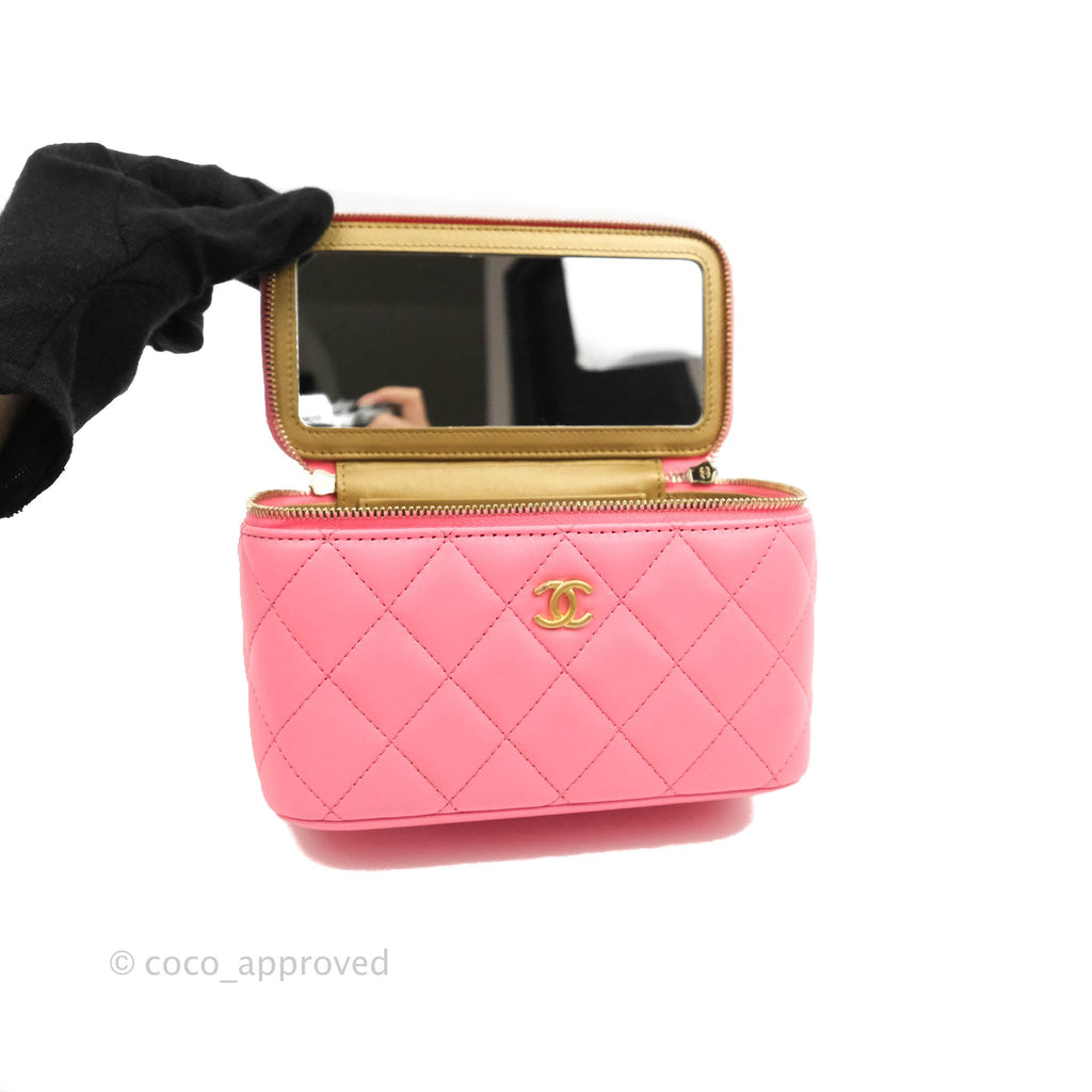 Chanel Vanity with Pearl Crush Chain Pink Lambskin Aged Gold Hardware