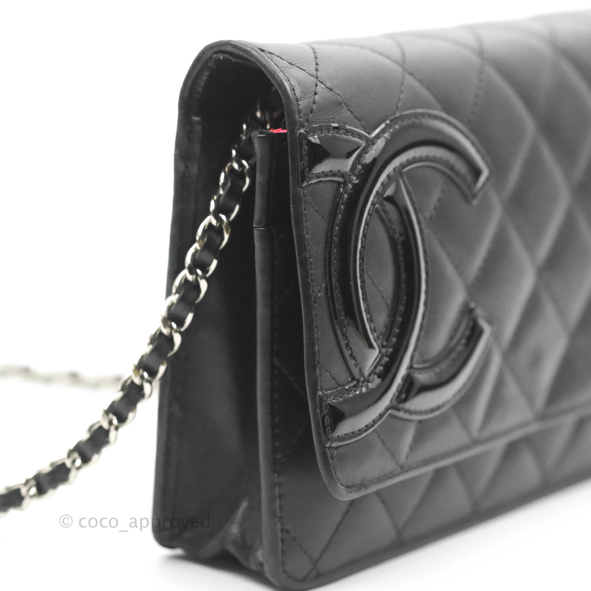 Chanel Calfskin Quilted Cambon Wallet on Chain WOC Black Silver