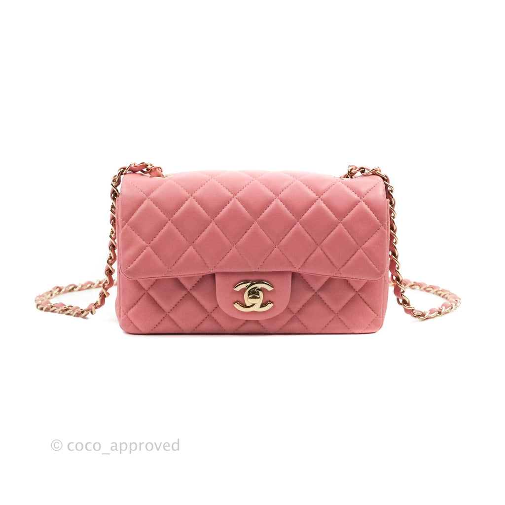 Chanel Quilted Mini Rectangular Flap Pink Lambskin Gold Hardware