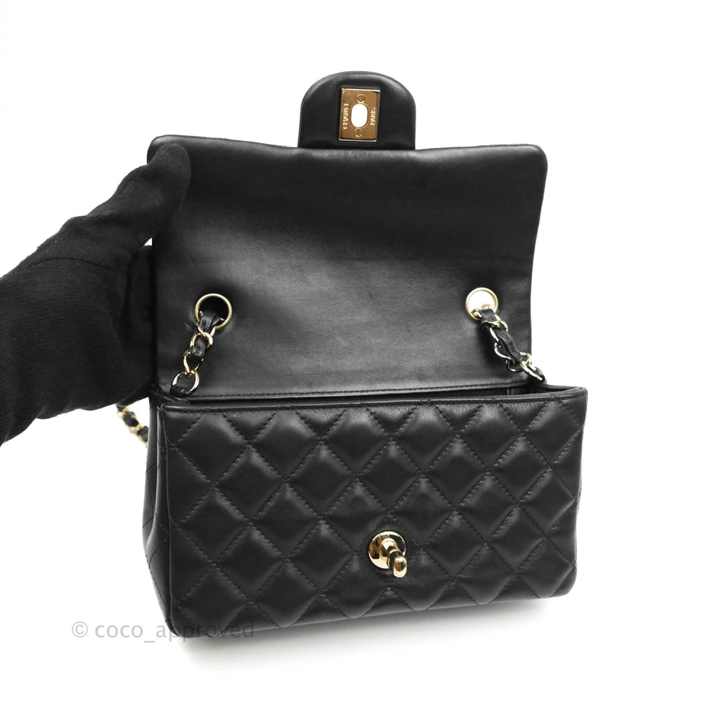 Chanel Quilted Mini Rectangular Flap Black Lambskin Gold Hardware