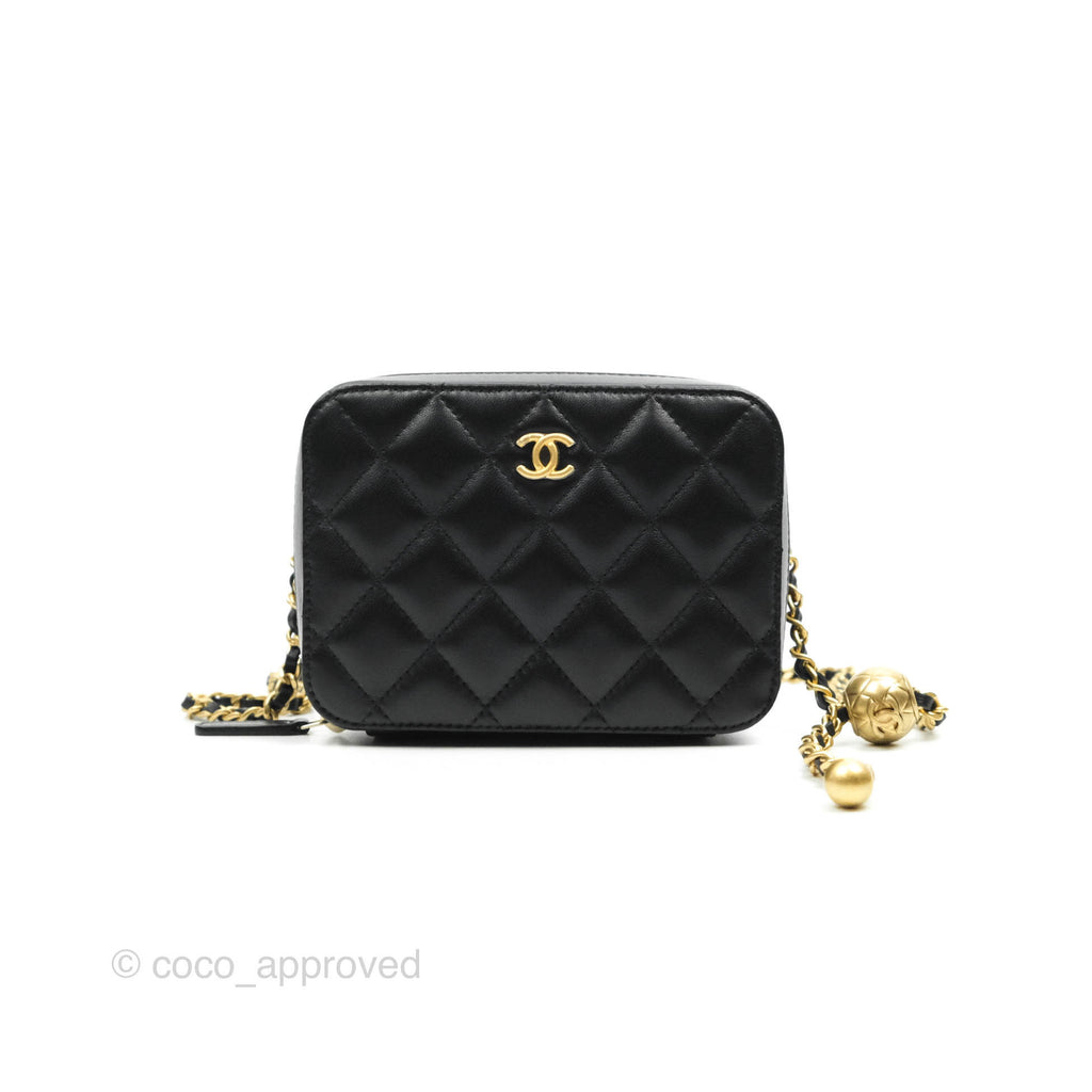 Chanel Pearl Crush Quilted  Camera Bag Black Lambskin Aged Gold Hardware