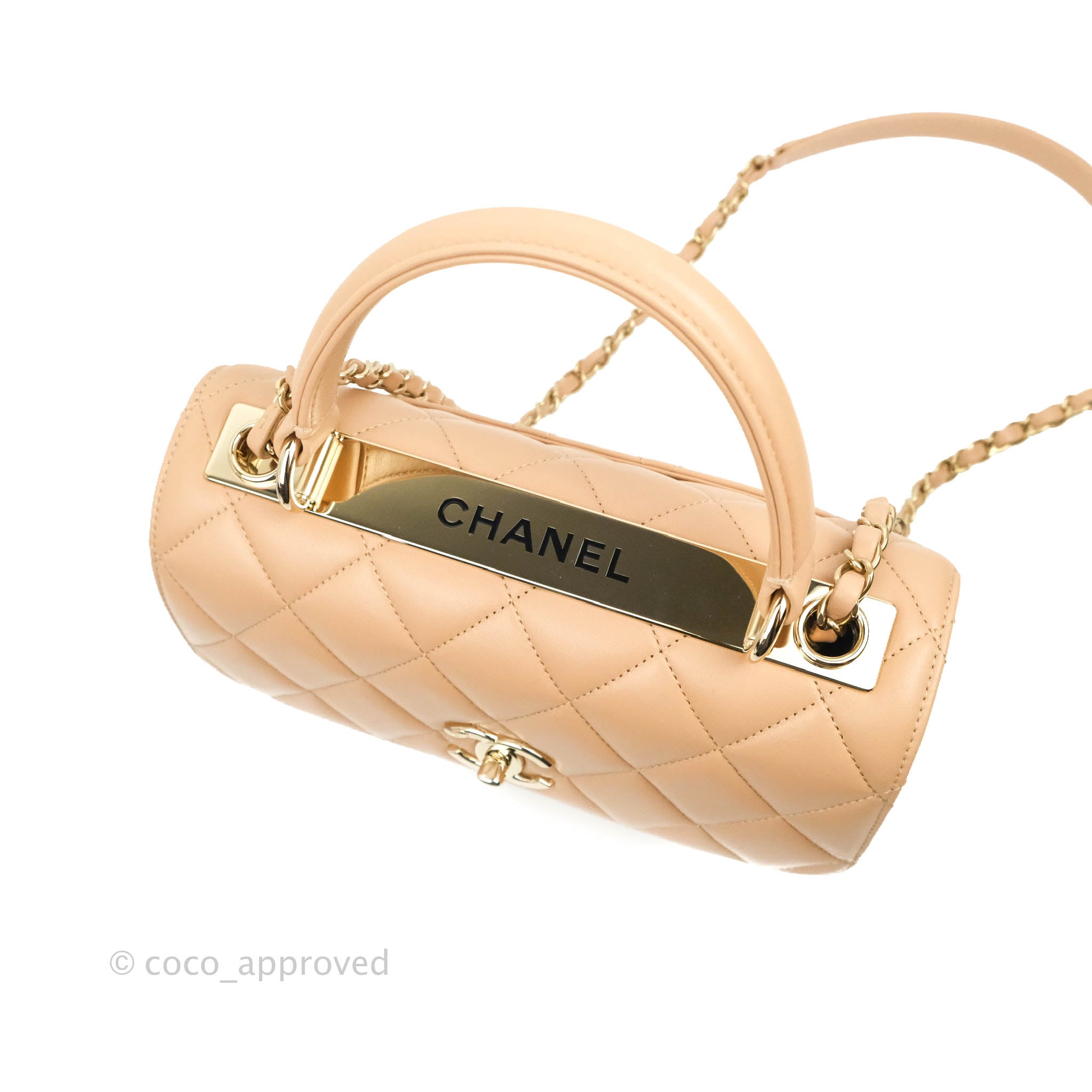 Chanel 19P Small Coco Handle Beige Quilted Caviar with shiny gold