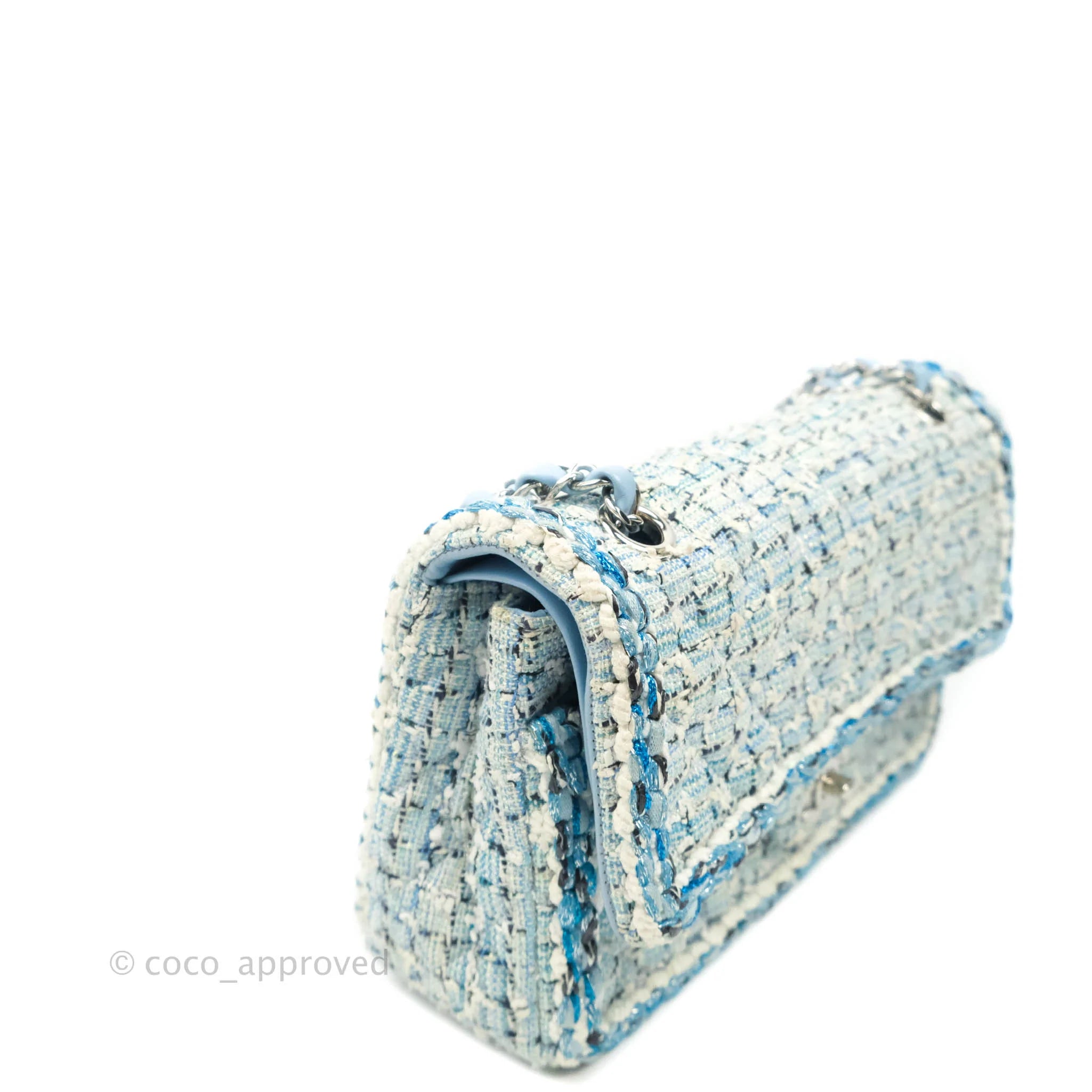 CHANEL Tweed Quilted Medium Chanel 19 Flap Blue Pink 1284677