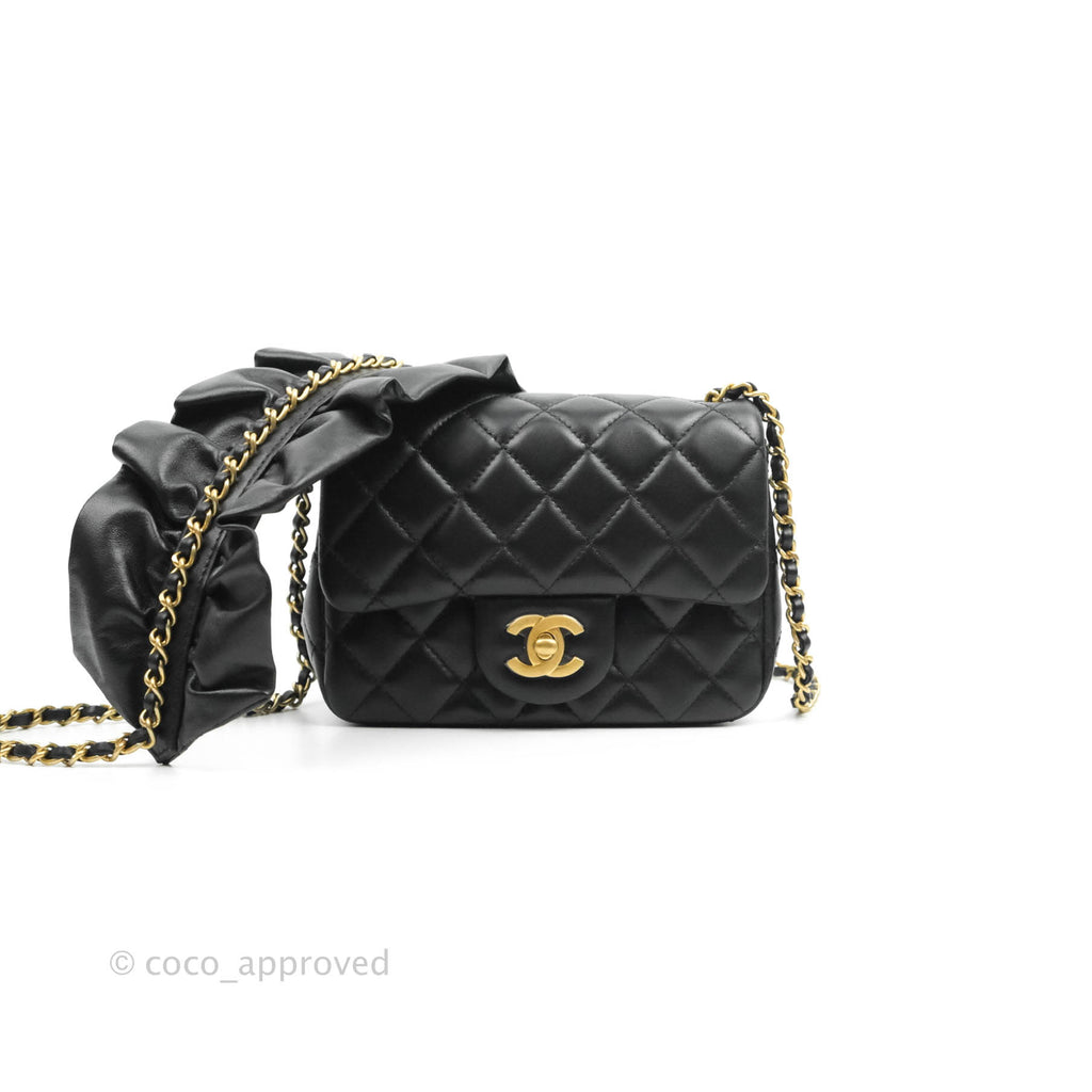 Chanel Romance Mini Square Flap Black Lambskin Aged Gold Hardware