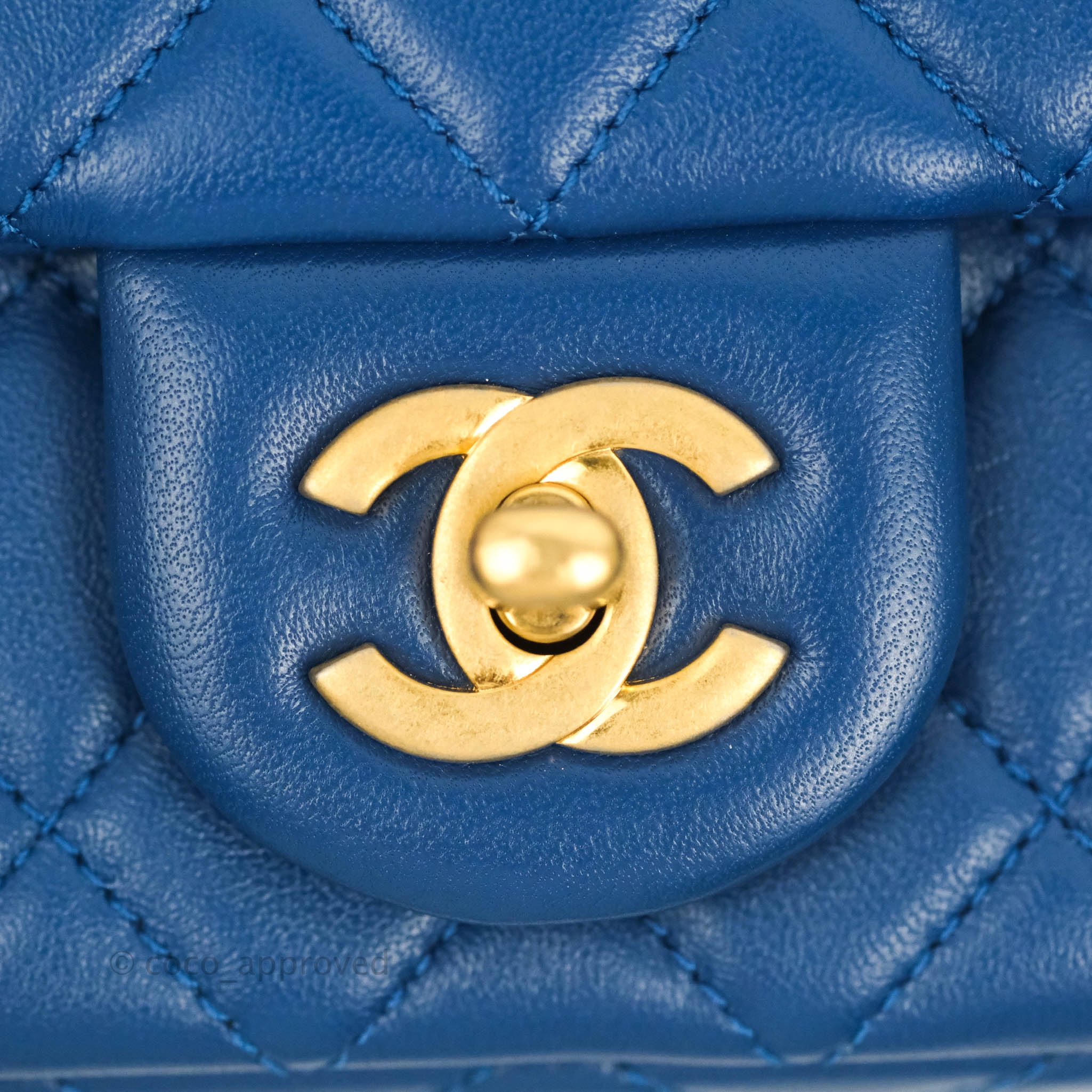 Chanel Quilted Mini Rectangular Pearl Crush Blue Lambskin Aged Gold Ha –  Coco Approved Studio