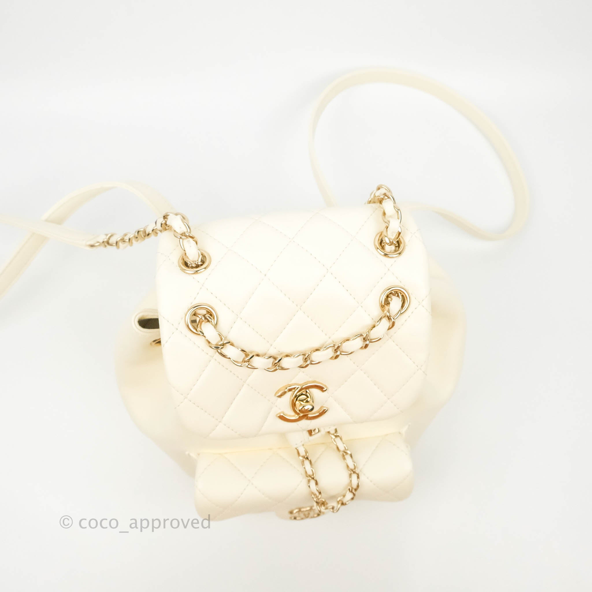 Chanel Quilted Small Duma Drawstring Backpack White Lambskin