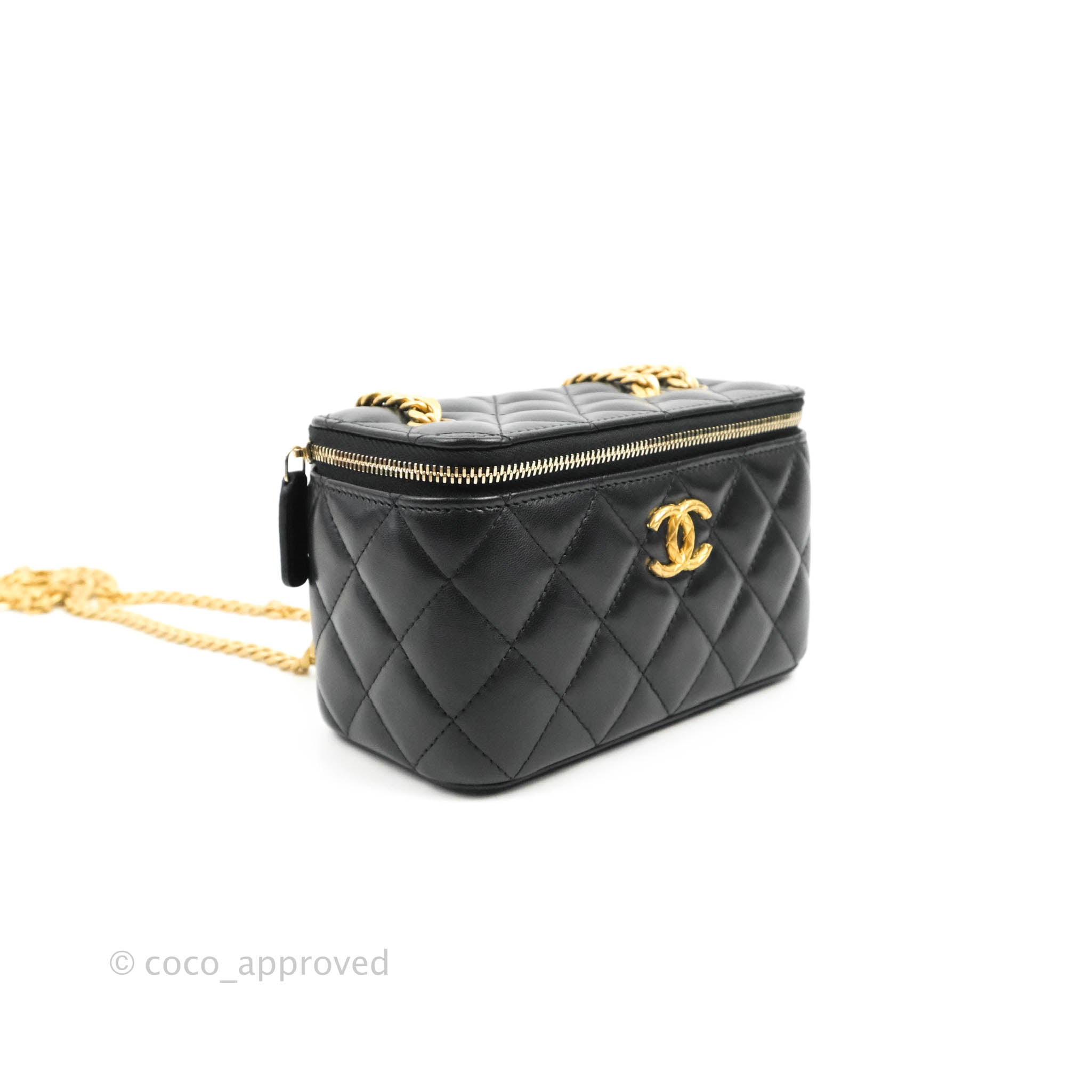 Chanel 22A Top Handle Long Vanity With Chain Lambskin Black LGHW