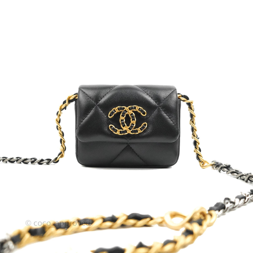 Chanel 19 Flap Coin Purse with Chain Black Mixed Hardware