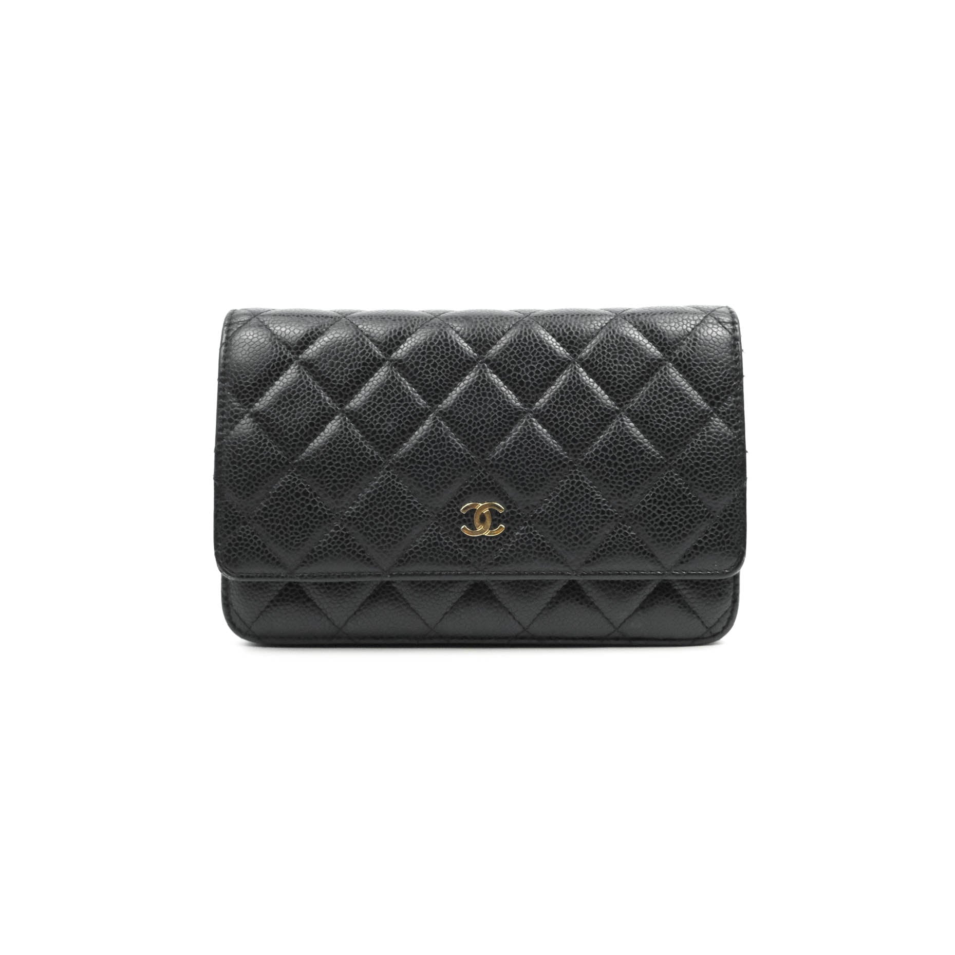 CHANEL Caviar Quilted Square Wallet On Chain WOC Black 205429