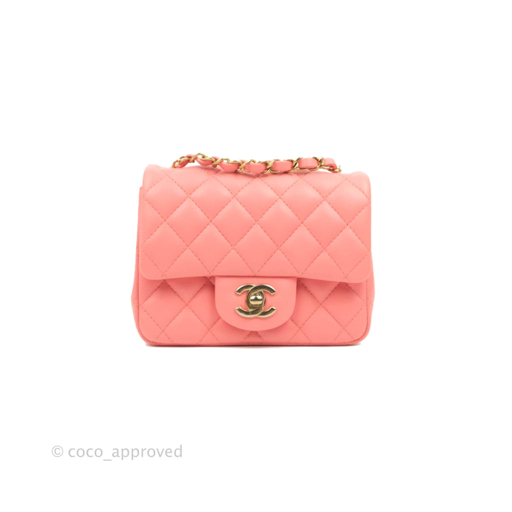 Chanel Quilted Mini Square Pink Lambskin Gold Hardware
