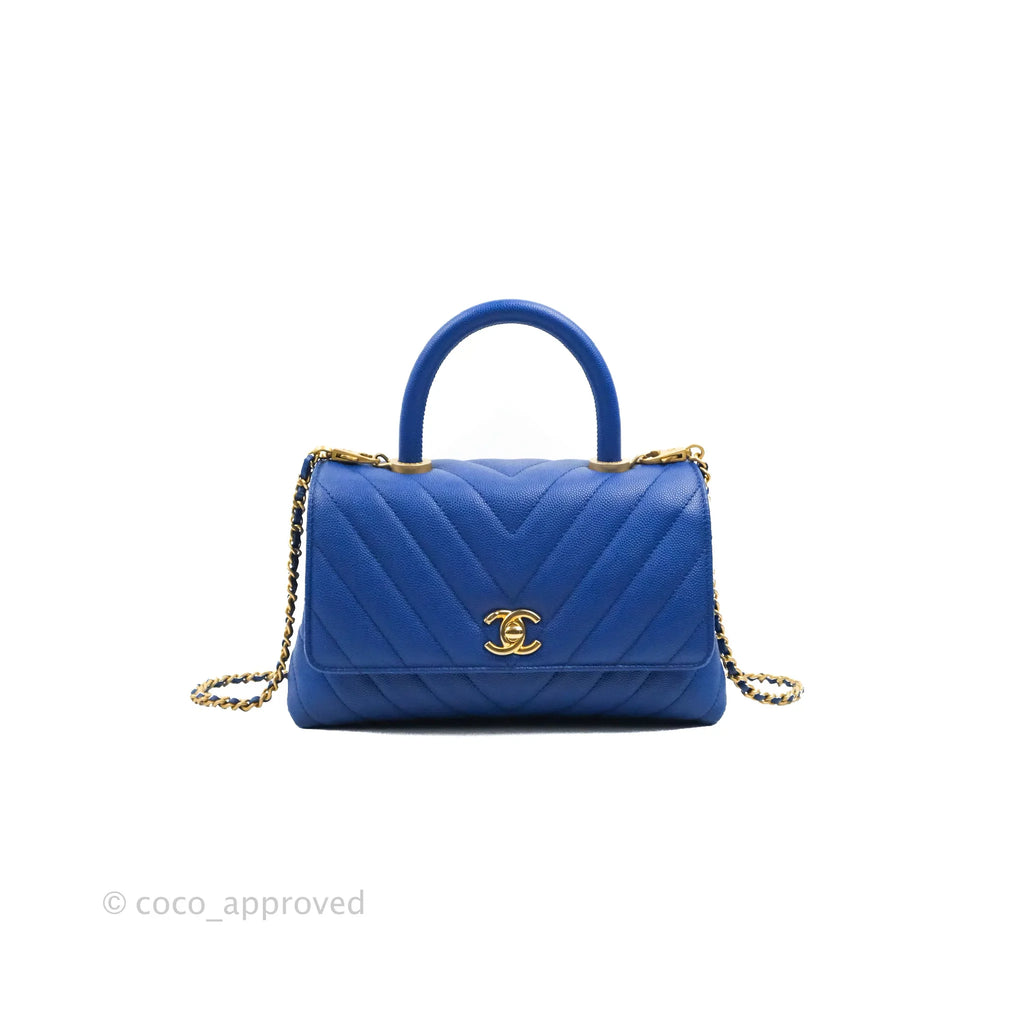 Chanel Small Coco Handle Chevron Blue Caviar Aged Gold Hardware – Coco ...