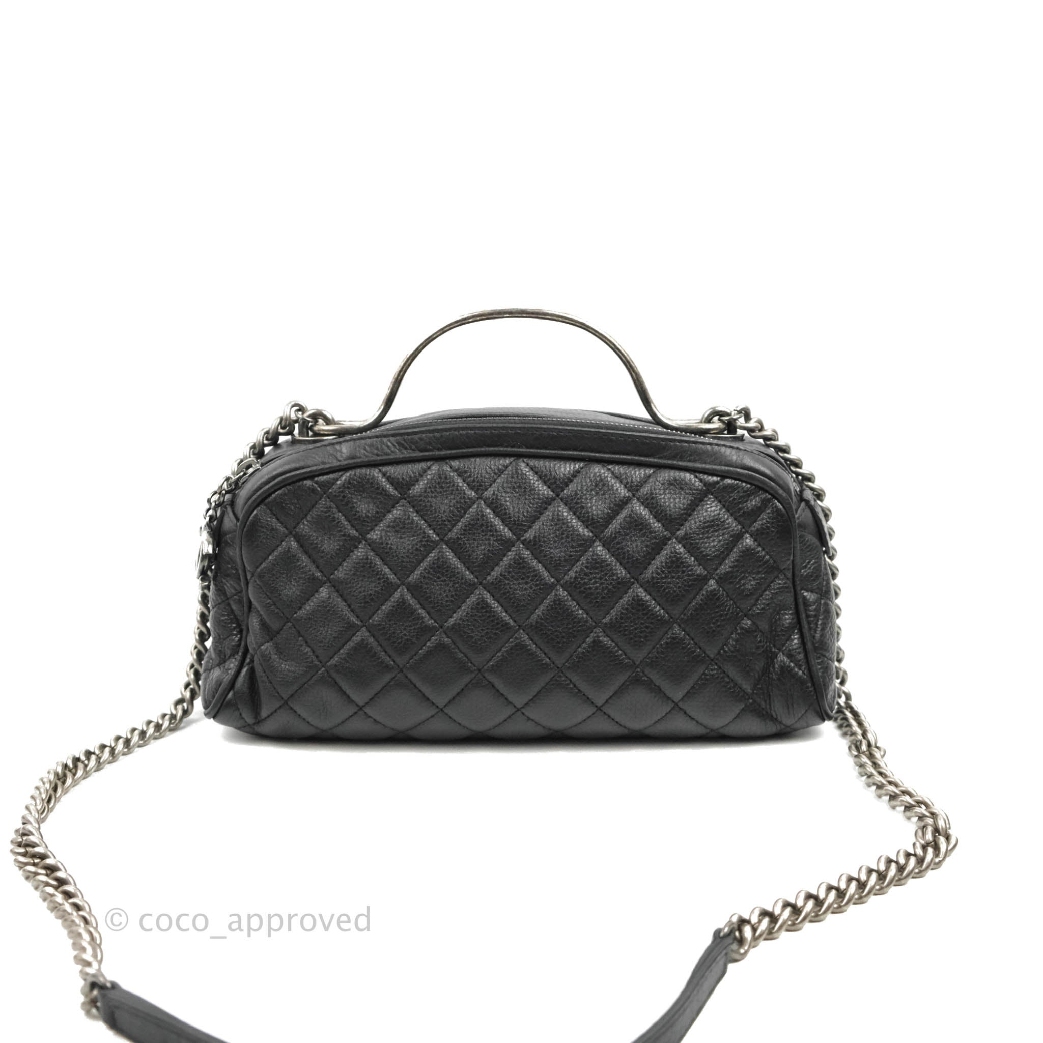 Chanel Quilted Airline Bowling Bag with Handle Black Calfskin