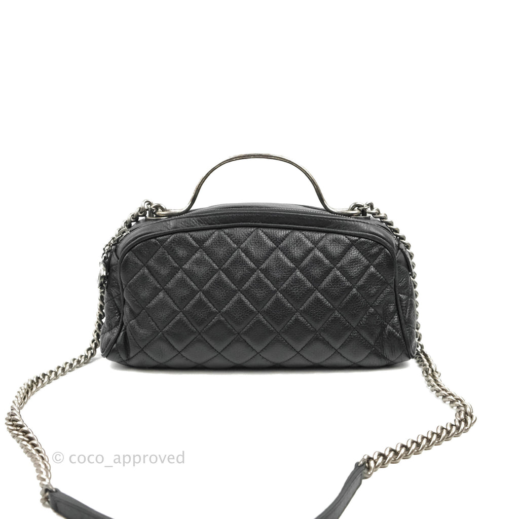 Chanel Quilted Airline Bowling Bag with Handle Black Calfskin Ruthenium Hardware
