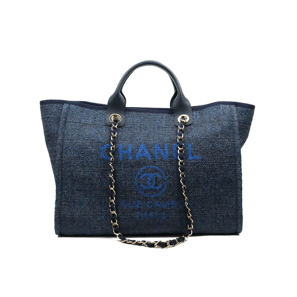 Chanel Large Deauville Navy Blue Glitter Canvas Gold Hardware